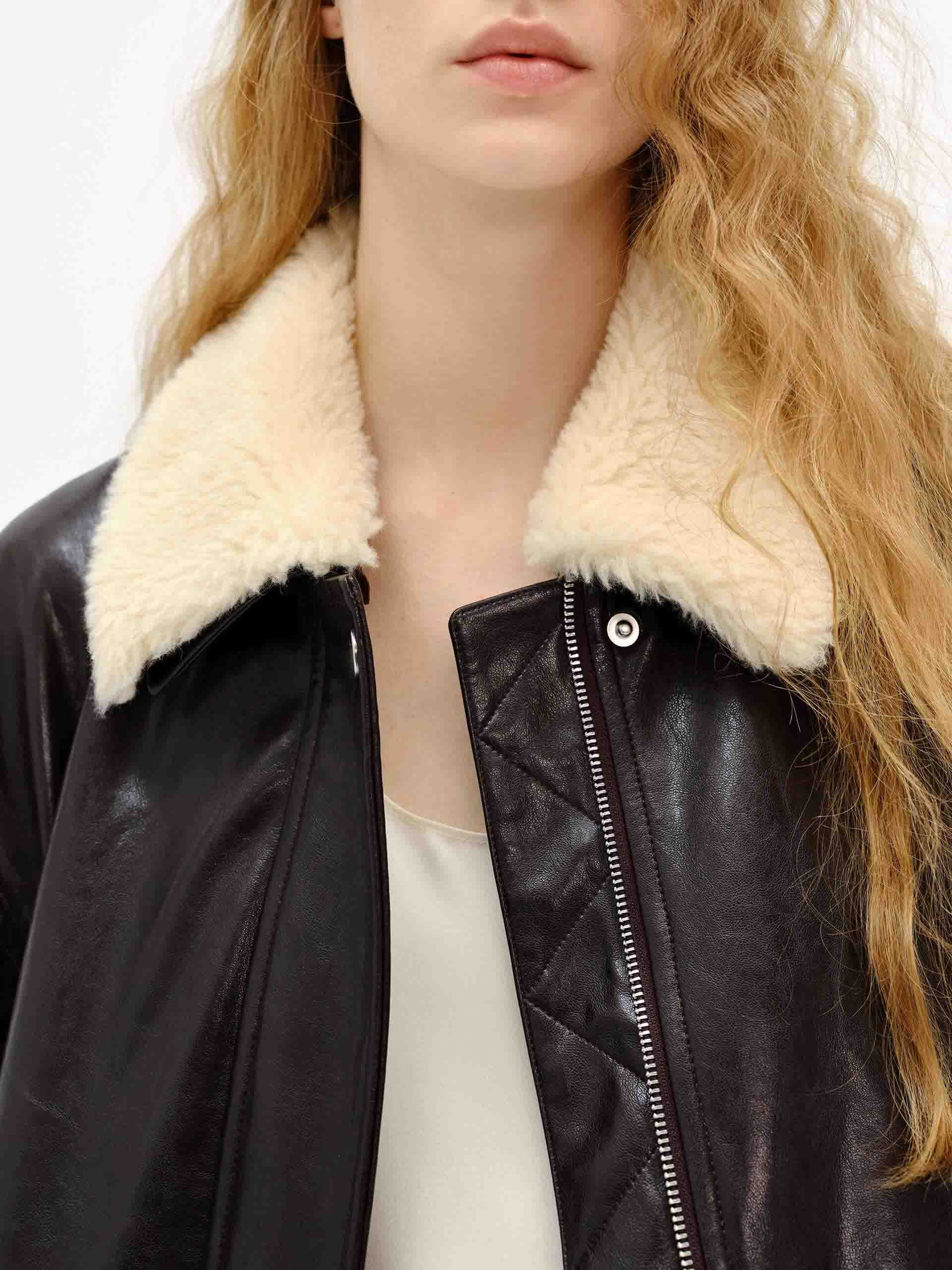 Fur Collar Leather Coat - Image 7