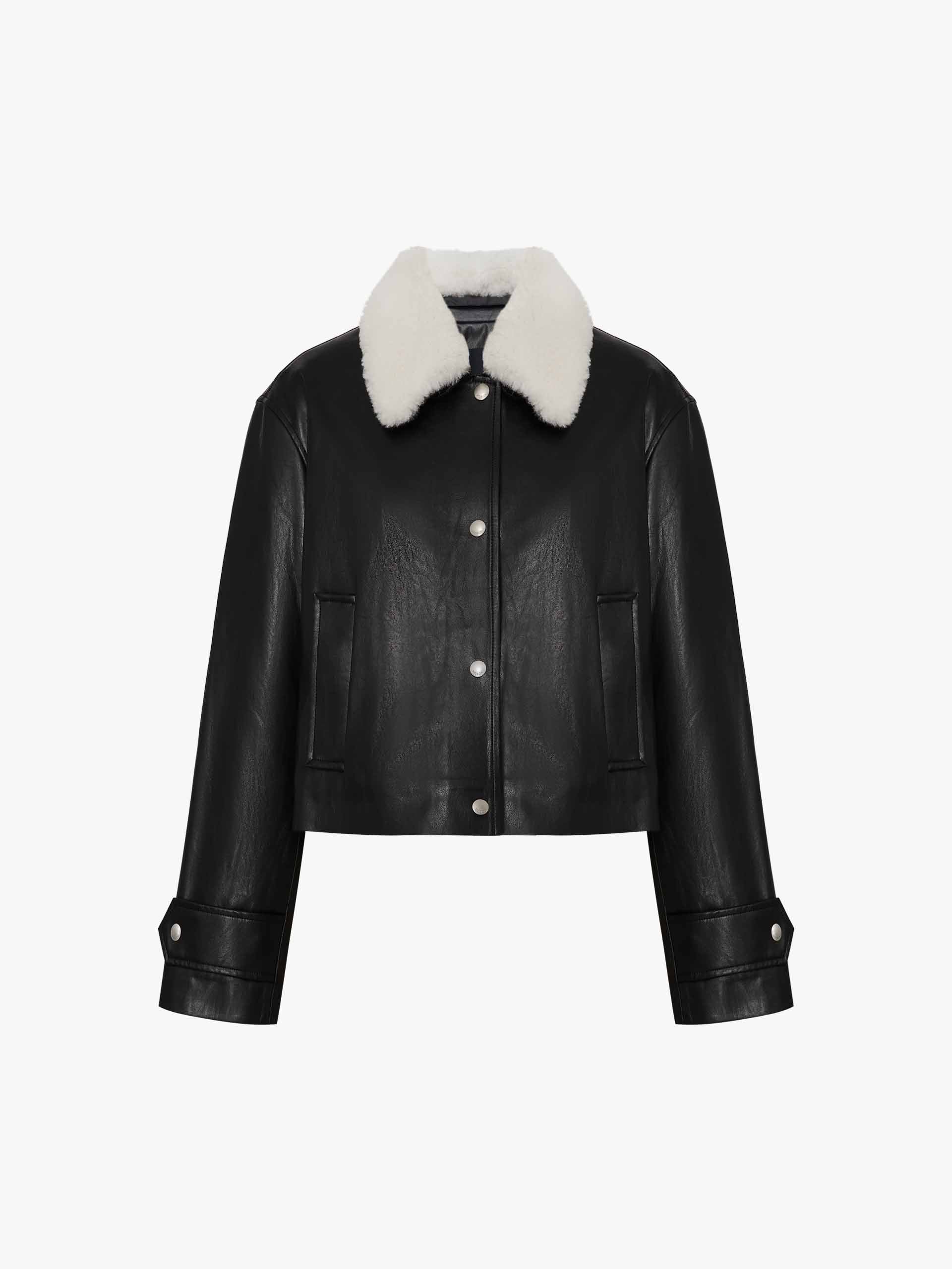 Fur Collar Leather Coat - Image 5
