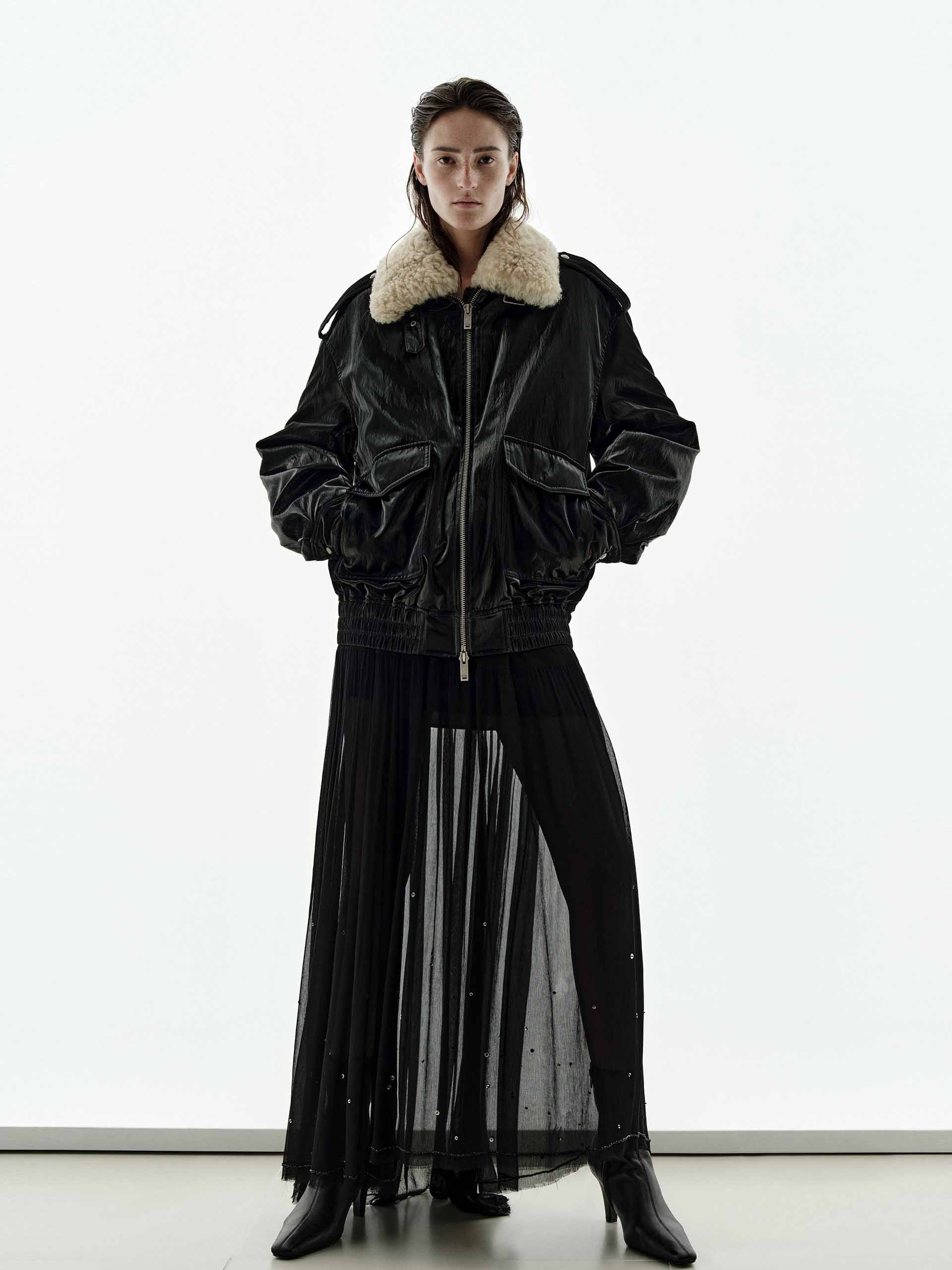 Fur Collar Leather Down Jacket - Image 2