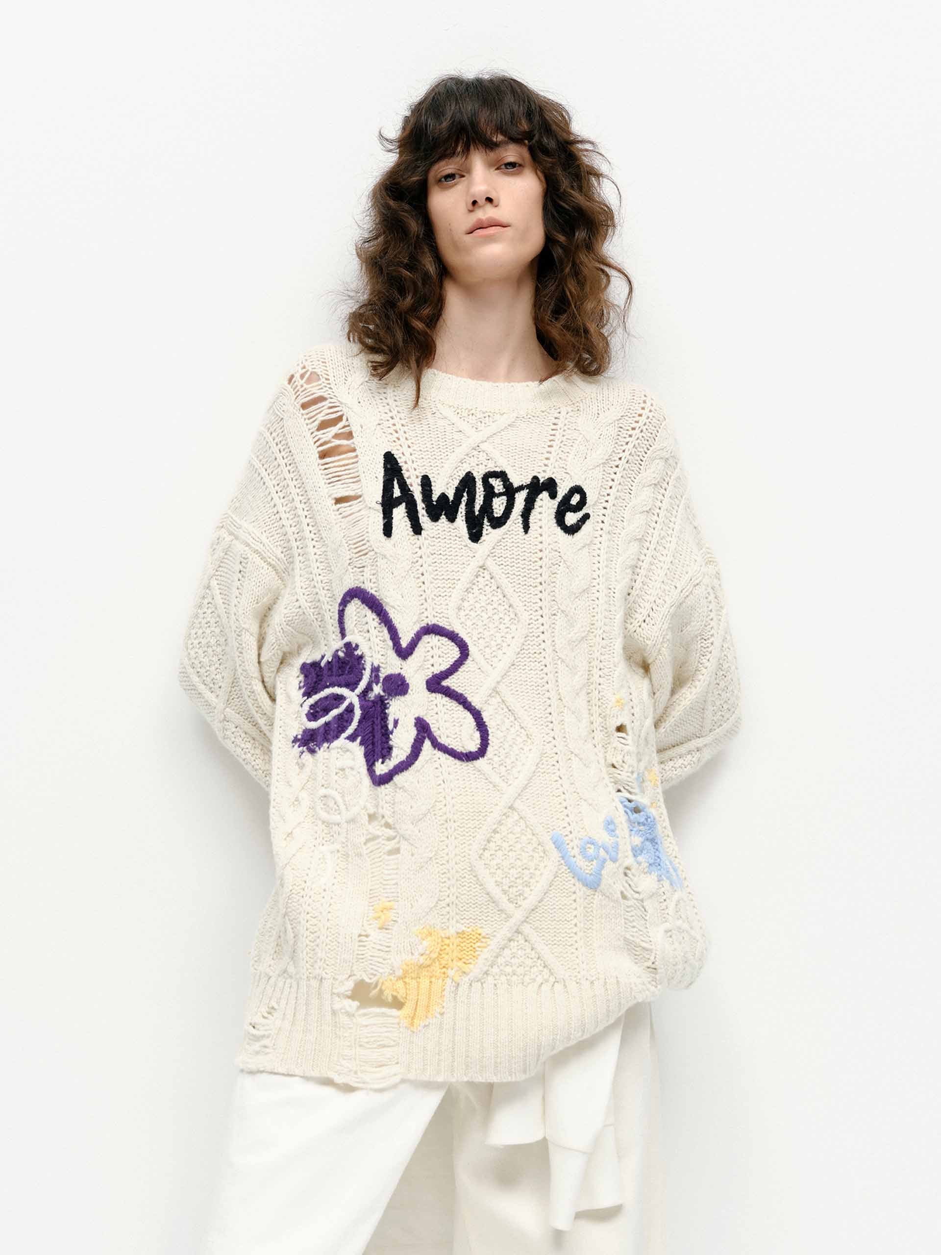 Graffiti Distressed Knit Sweater - Image 2