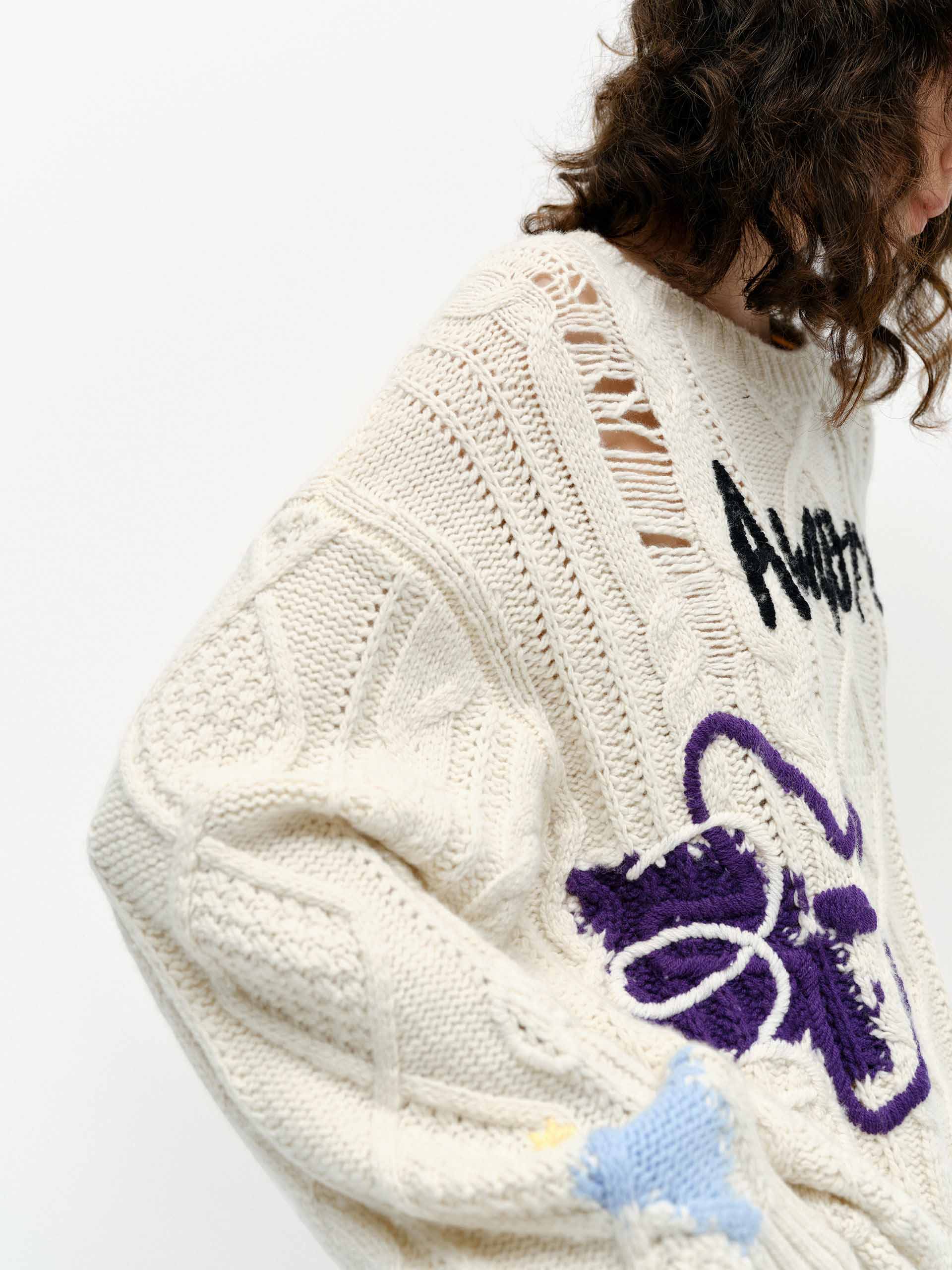 Graffiti Distressed Knit Sweater - Image 3