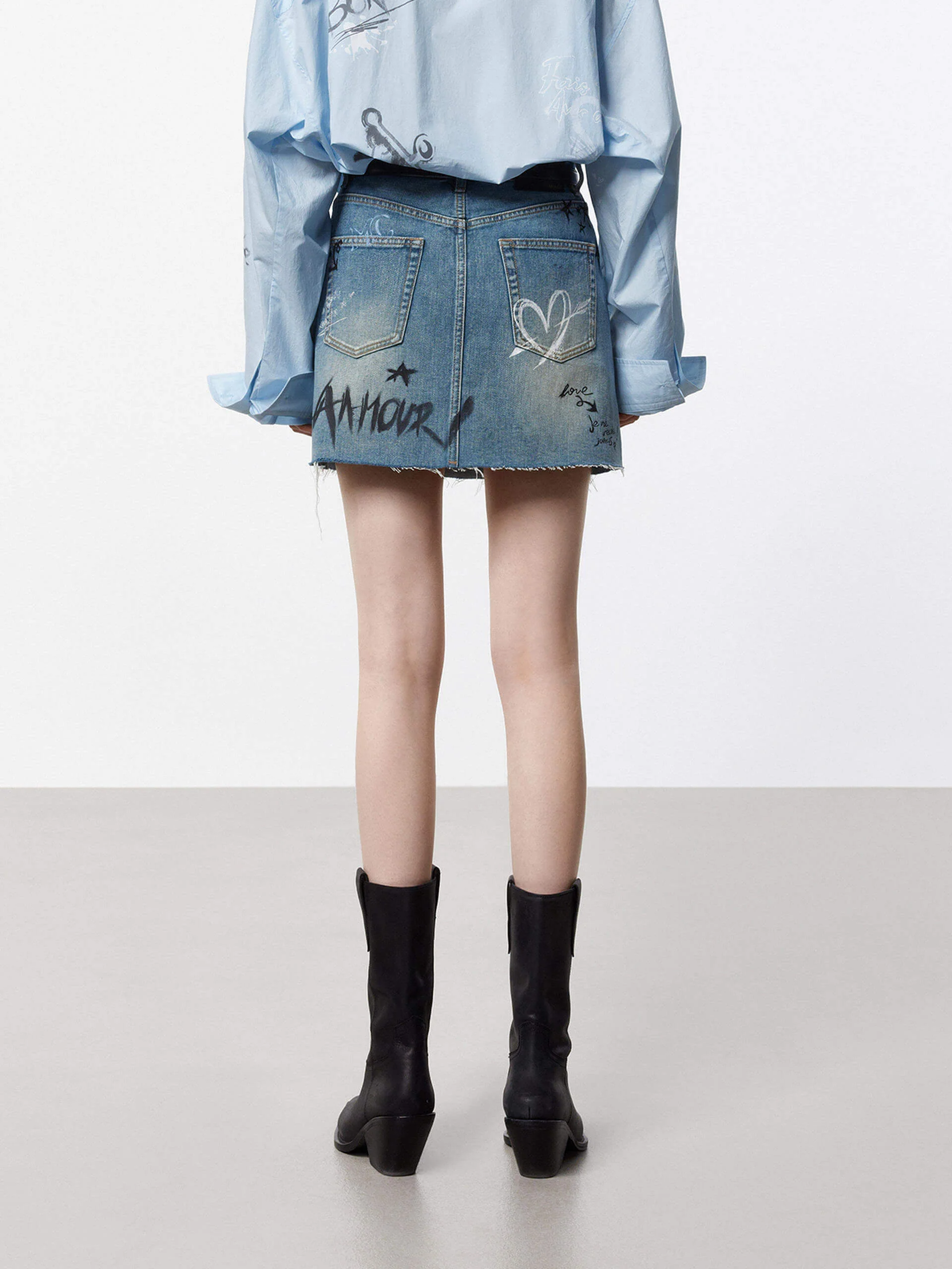 Graffiti Pattern Denim Skirt - Image 3