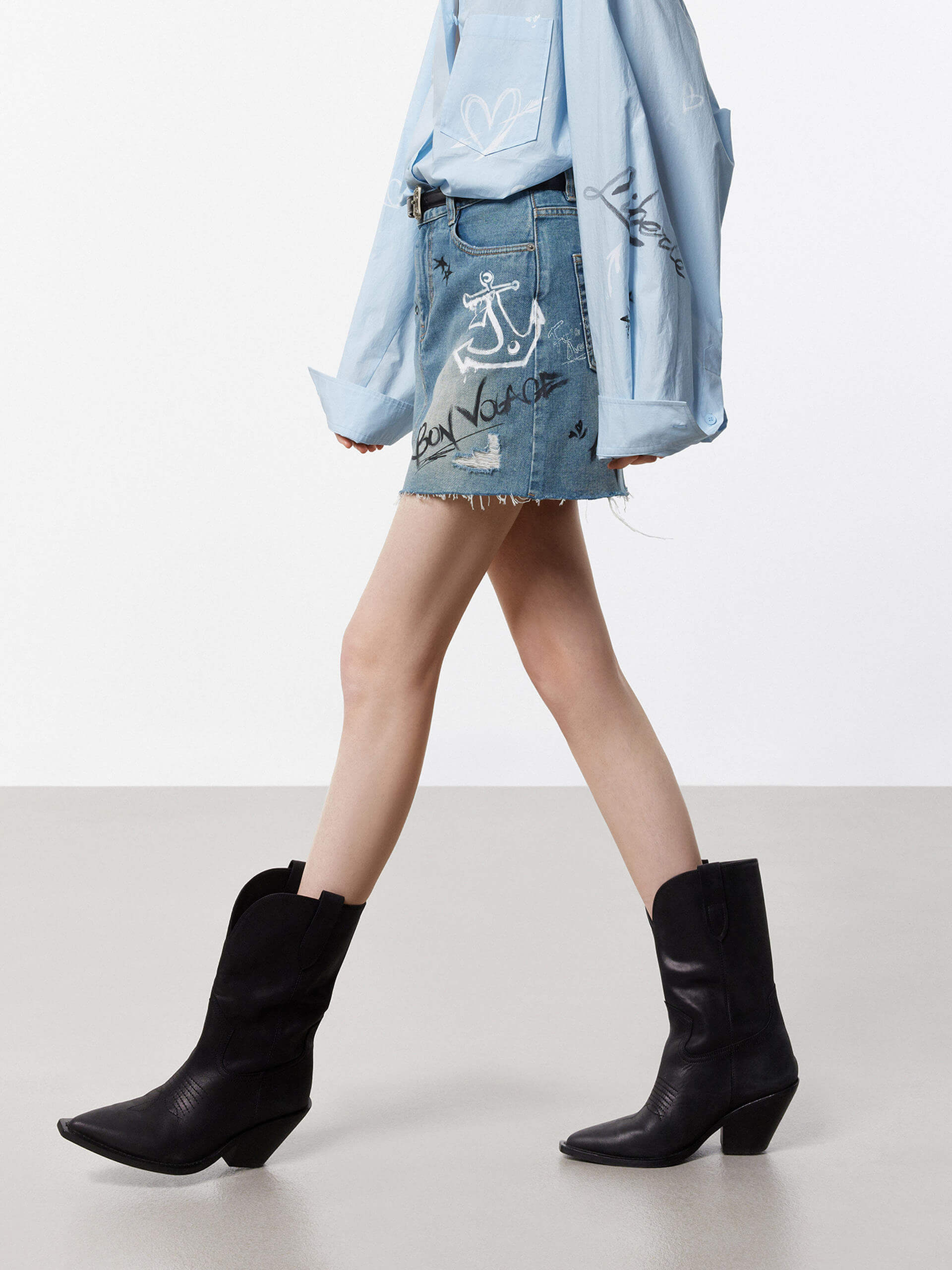 Graffiti Pattern Denim Skirt - Image 8