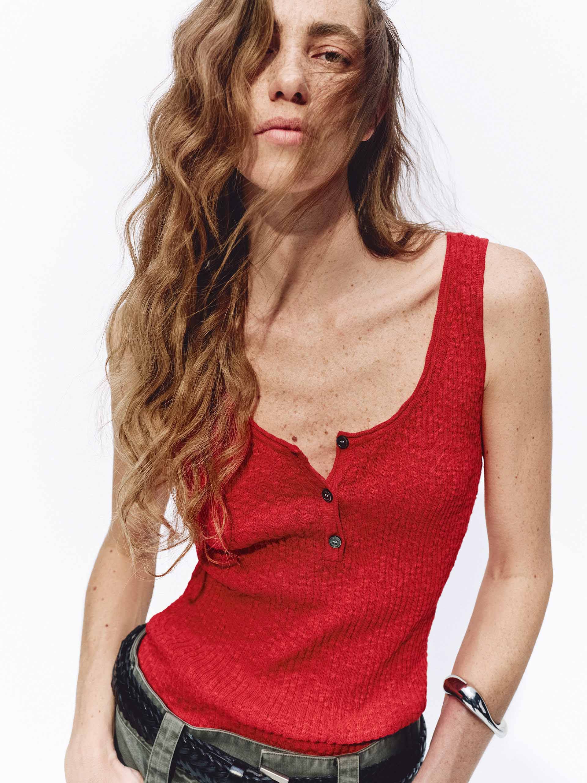 Half Button Cotton Knit Tank