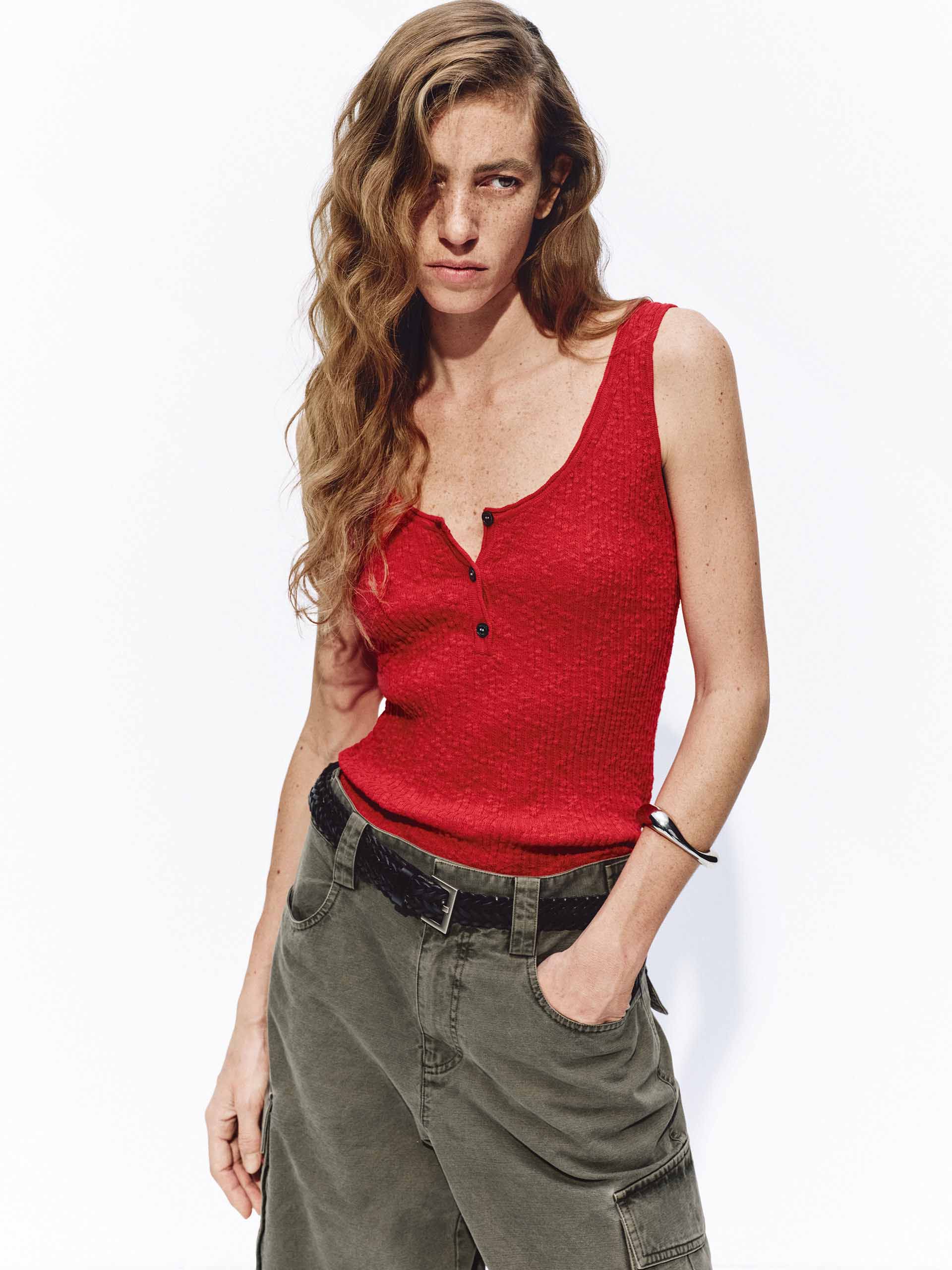 Half Button Cotton Knit Tank - Image 6