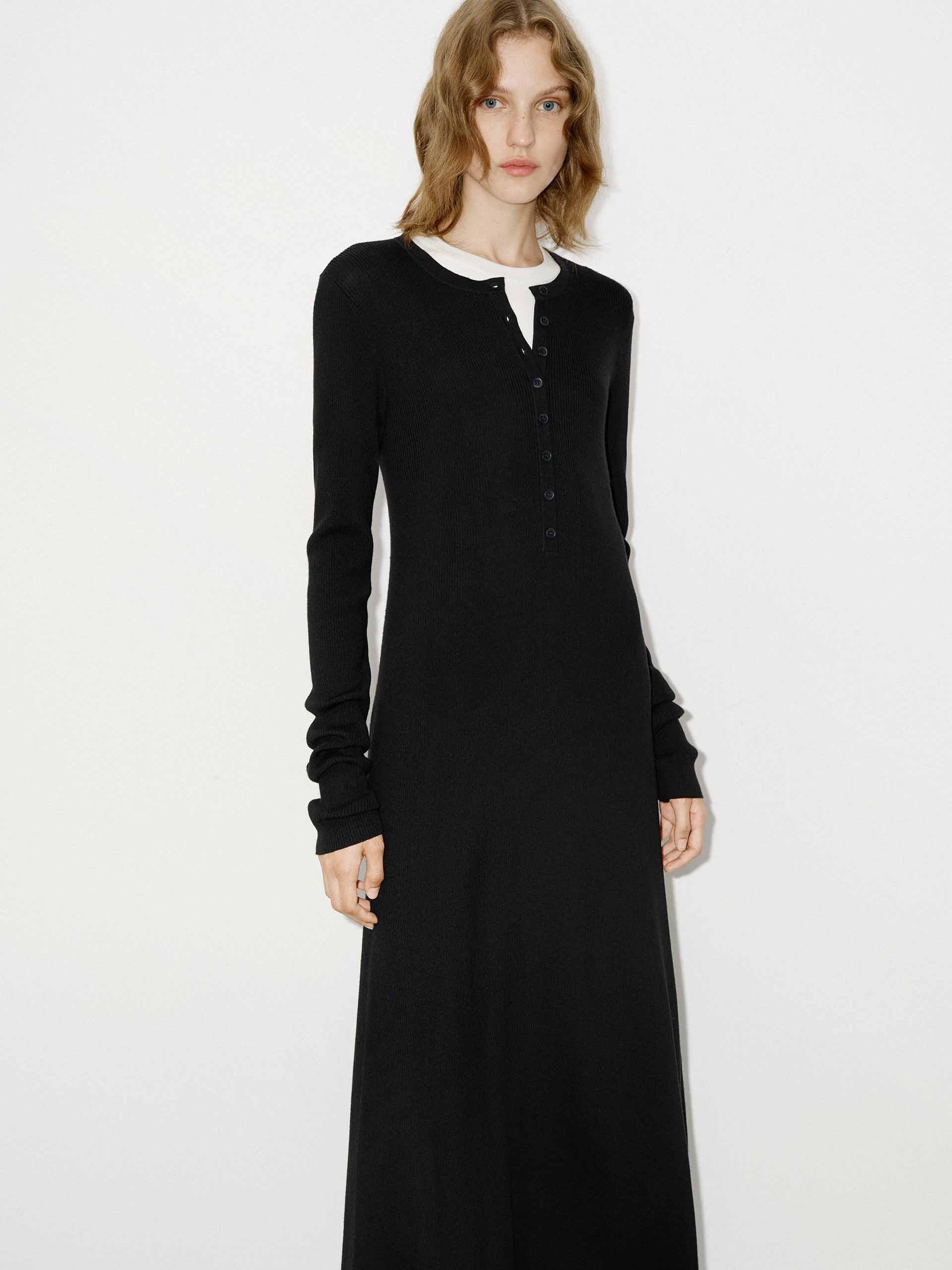 Half Button Wool Dress - Image 2
