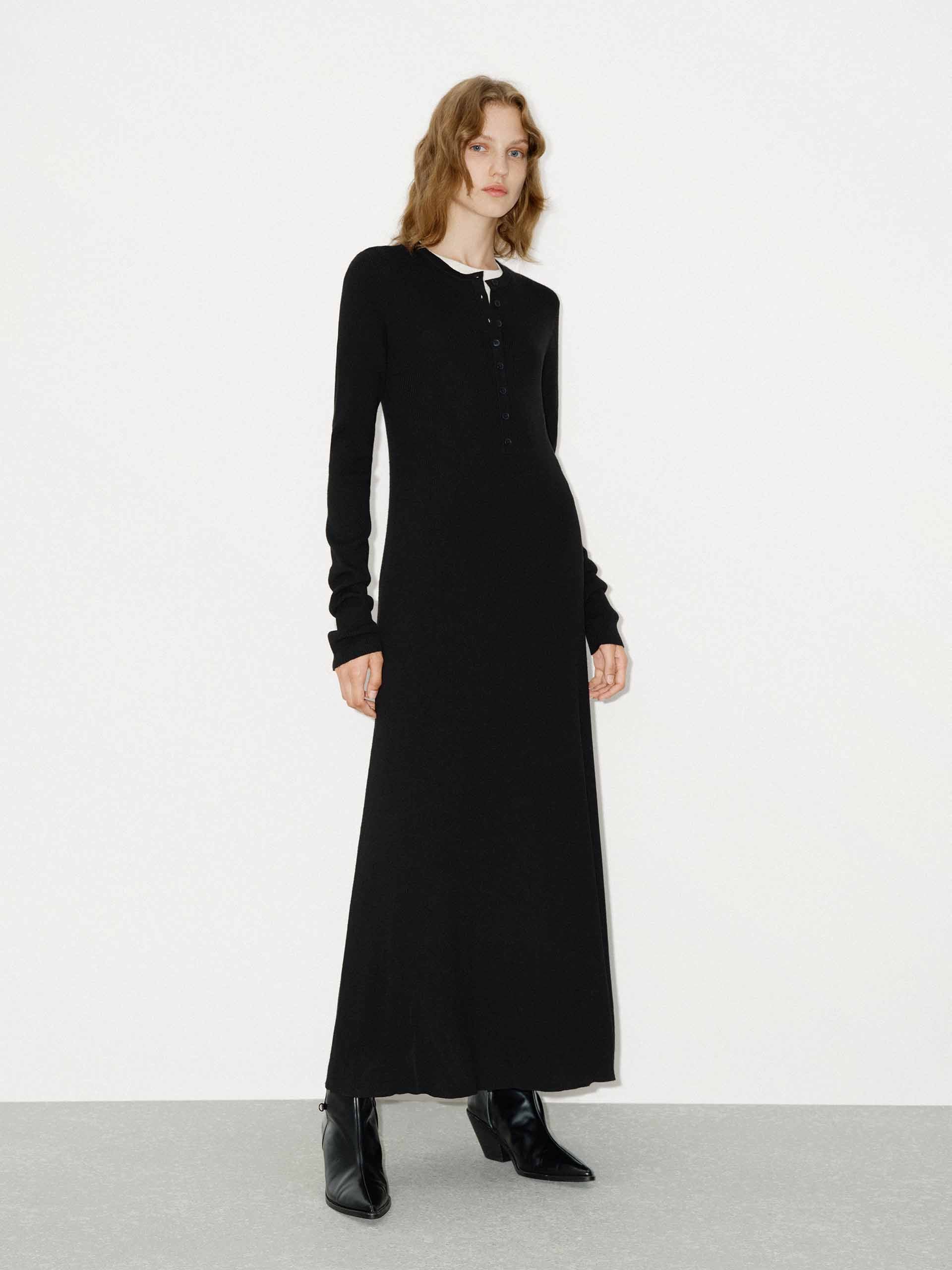 Half Button Wool Dress - Image 7