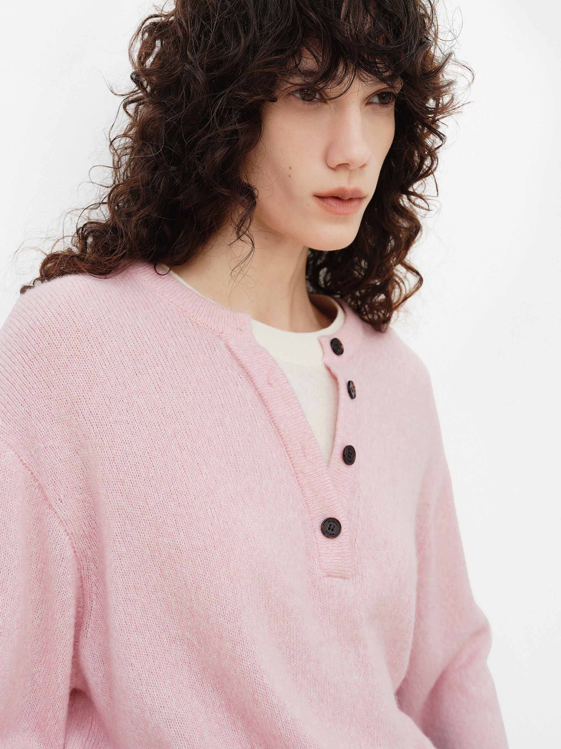 Henley Collar Wool Blend Sweater - Image 15