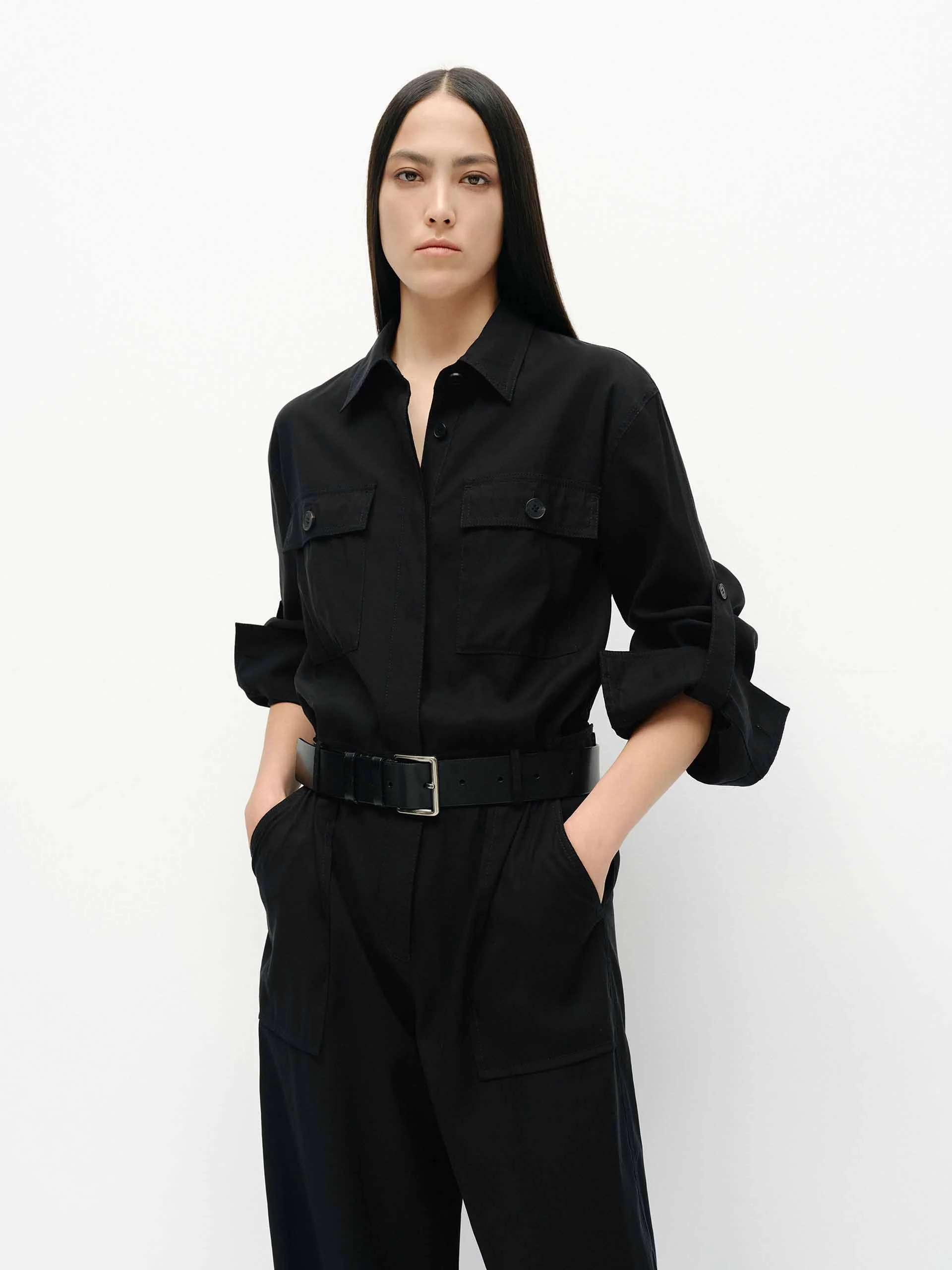 High Waist Shirt Style Jumpsuit - Image 3