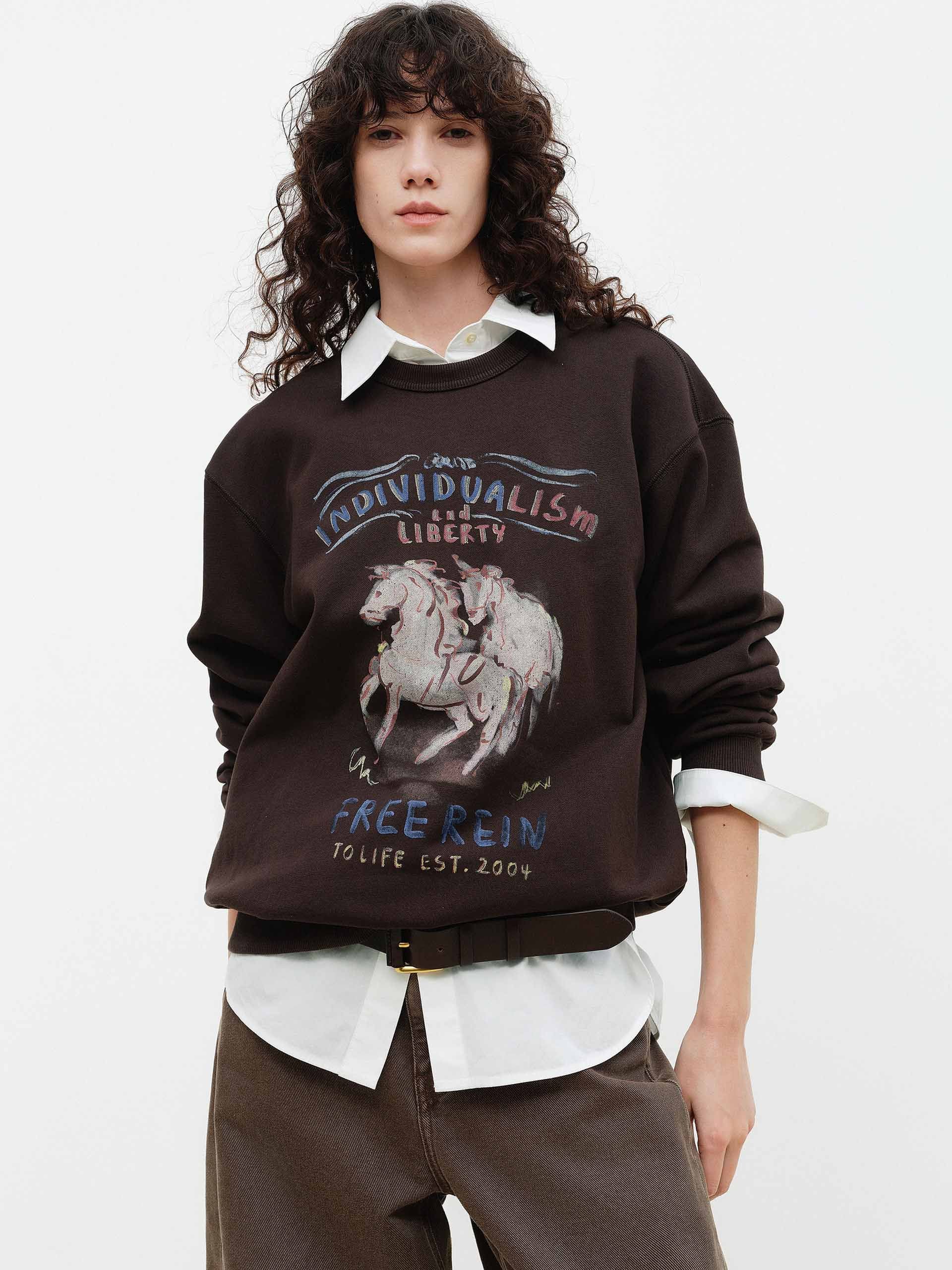 Horse Pattern Cotton Sweatshirt - Image 9
