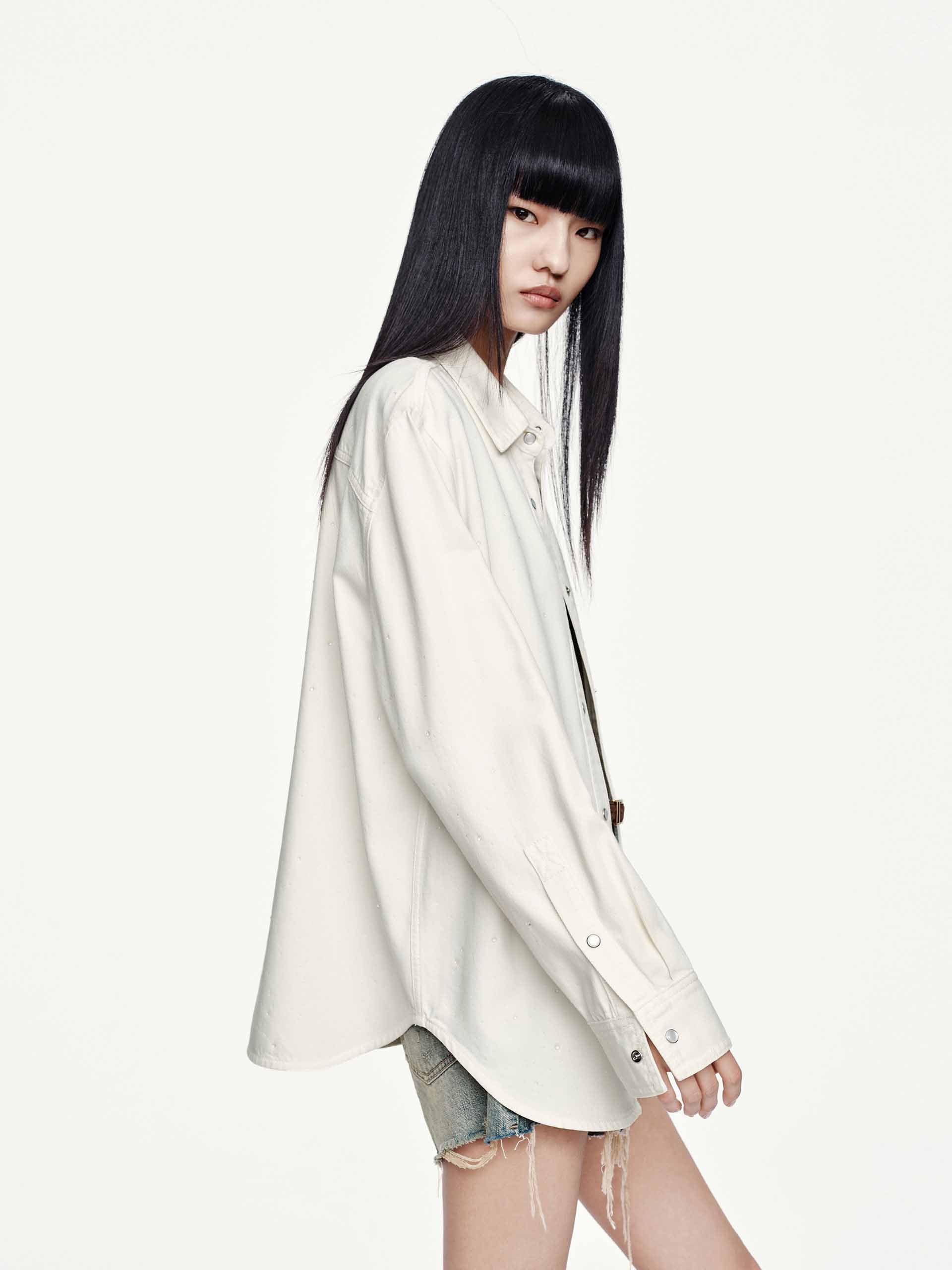 Hotfix Rhinestone Denim Shirt - Image 3
