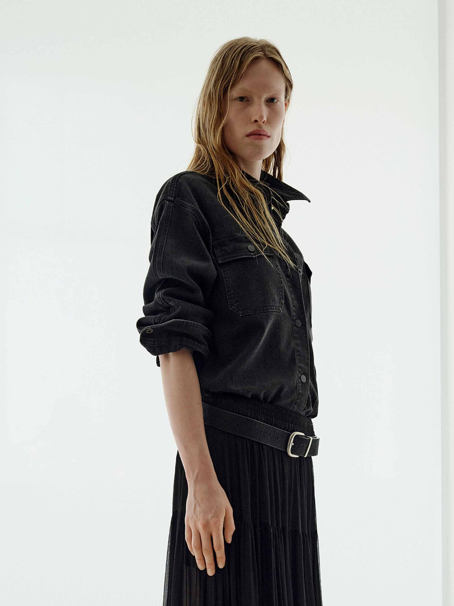 Hotfix Rhinestones Denim Shirt - Image 3