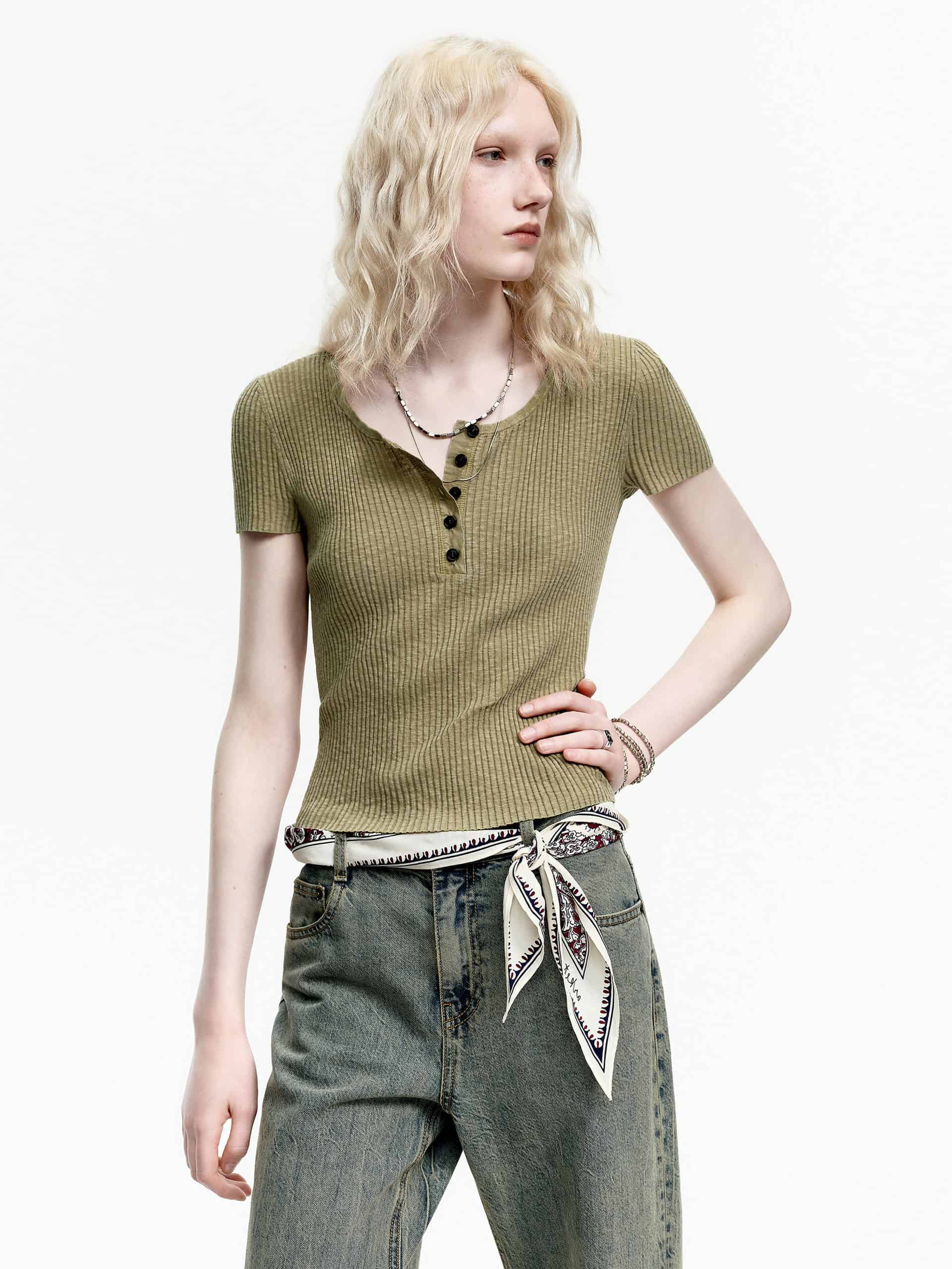 Include Linen Ribbed Knit Top