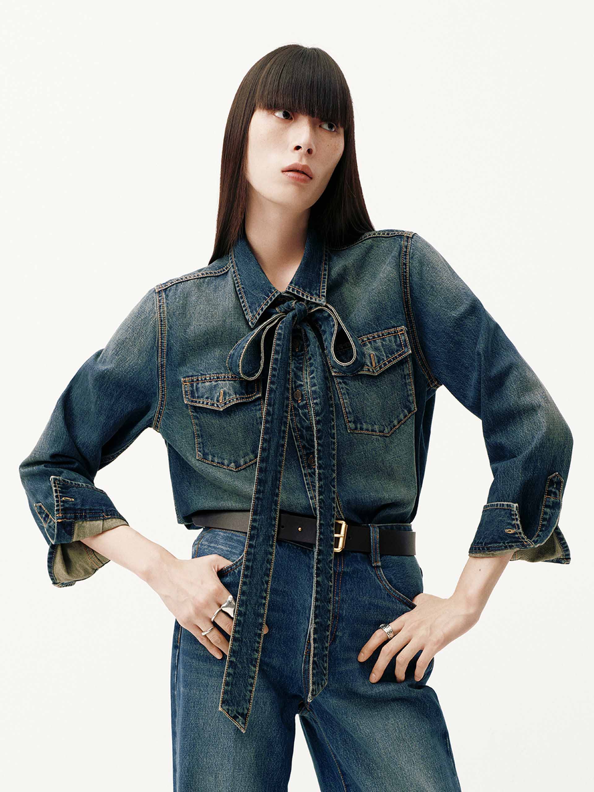 Include Necktie Denim Shirt - Image 3