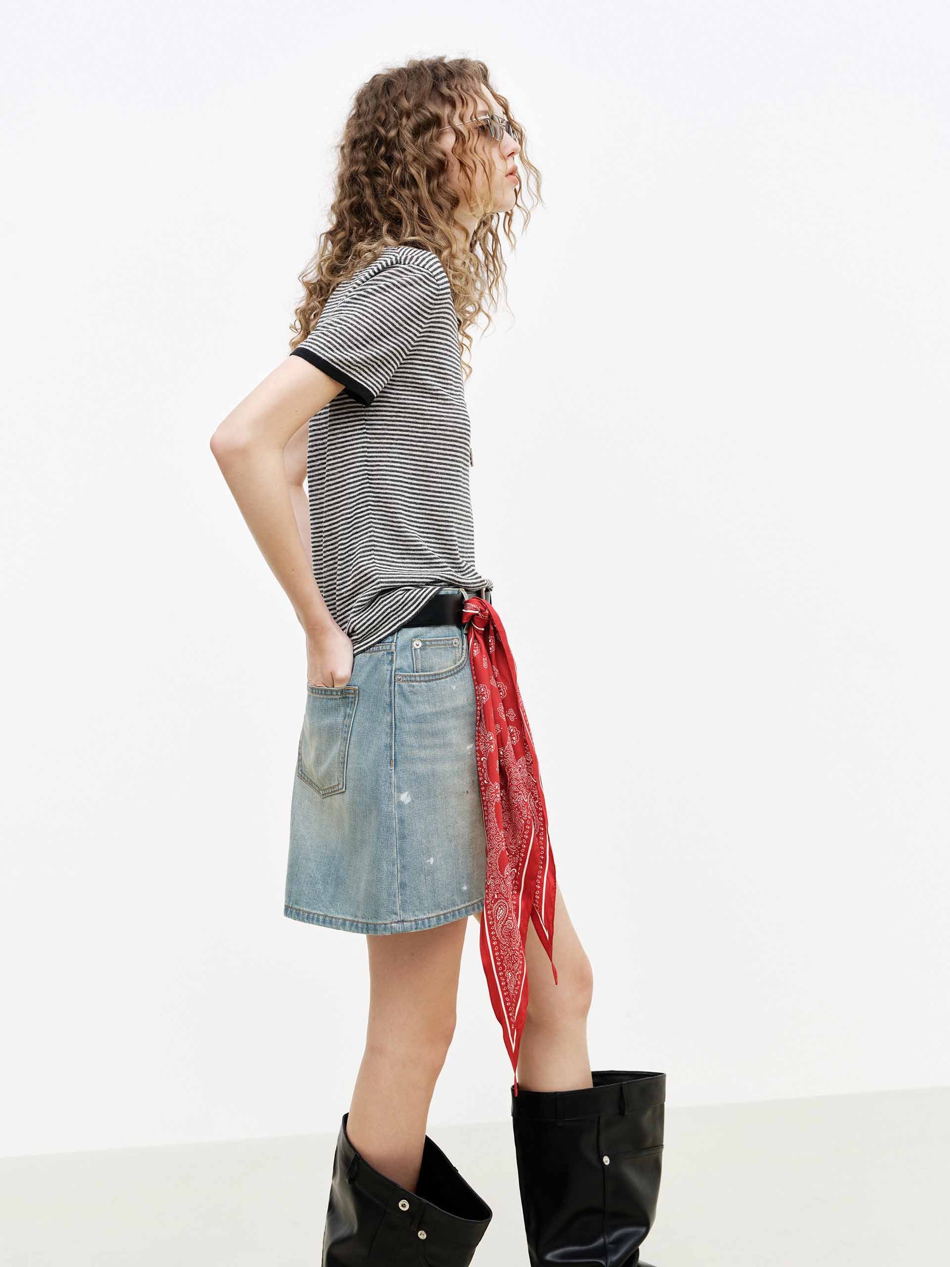 Ink-splatter Denim Mini Skirt - Image 4