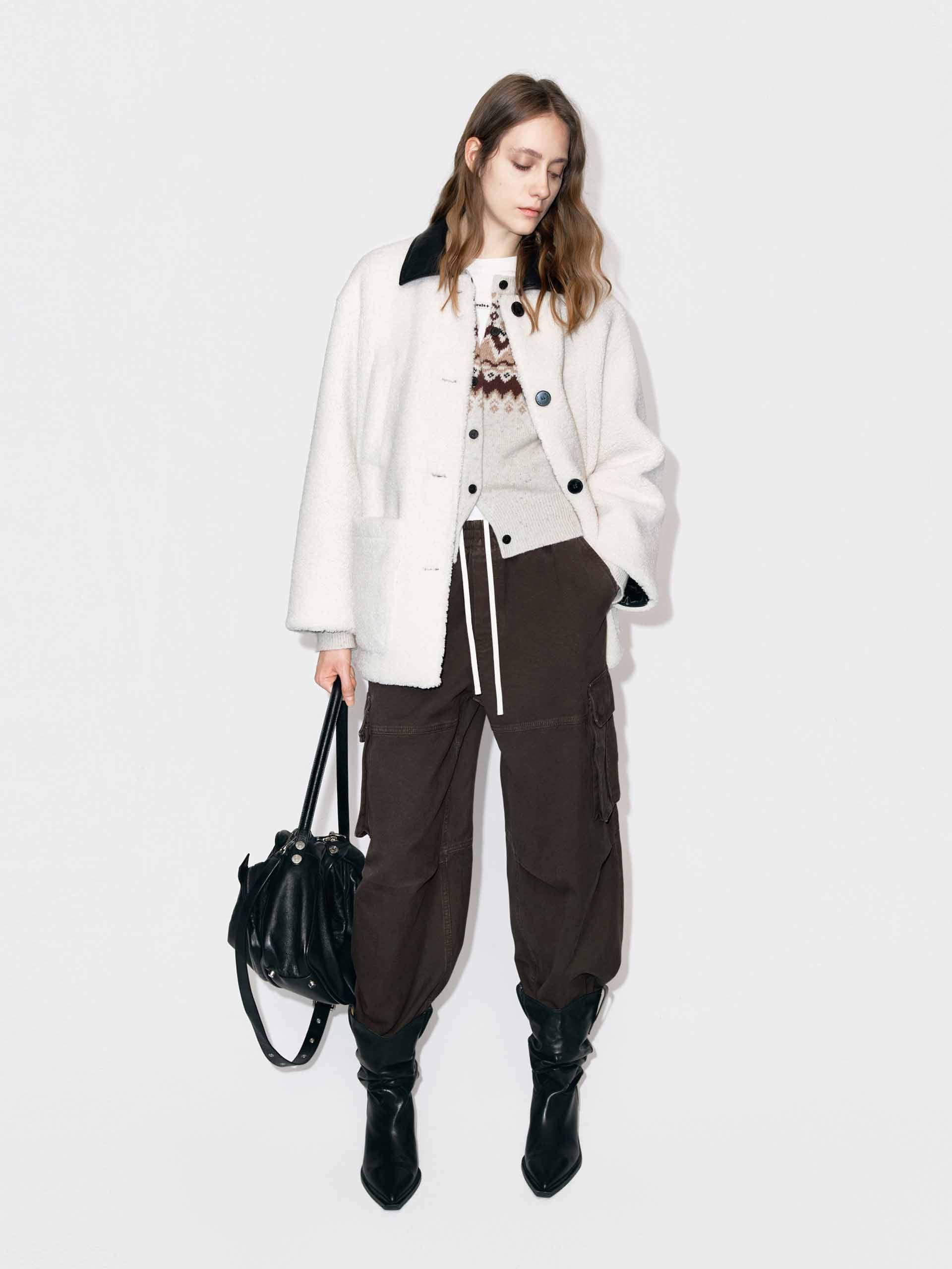 Leather Collar Button Coat - Image 2