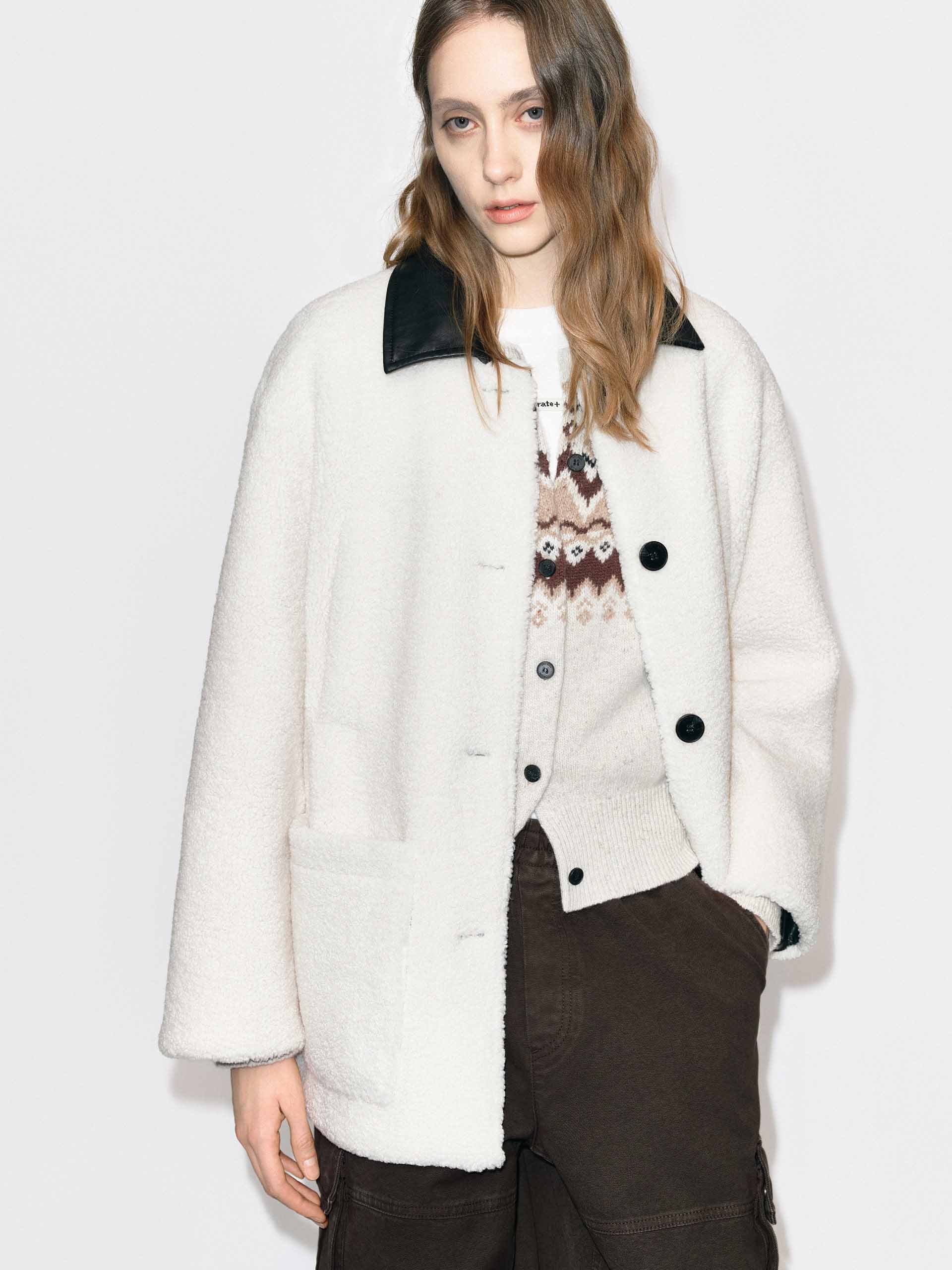 Leather Collar Button Coat - Image 3