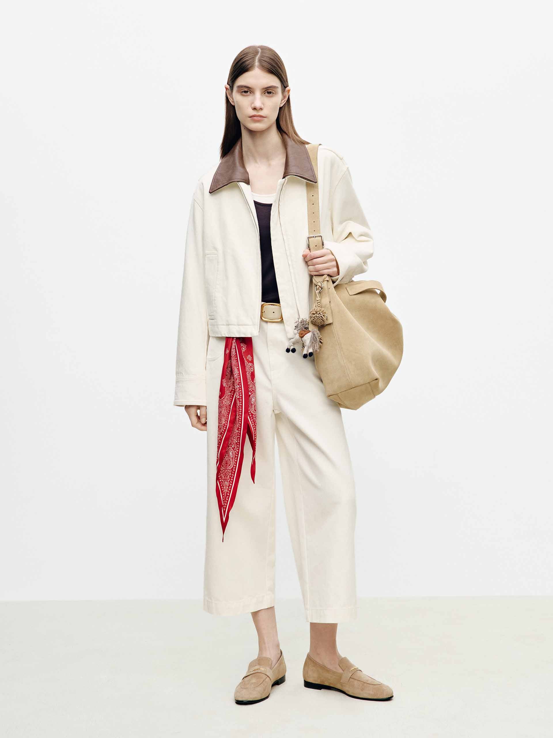 Leather Collar Cropped Coat - Image 2