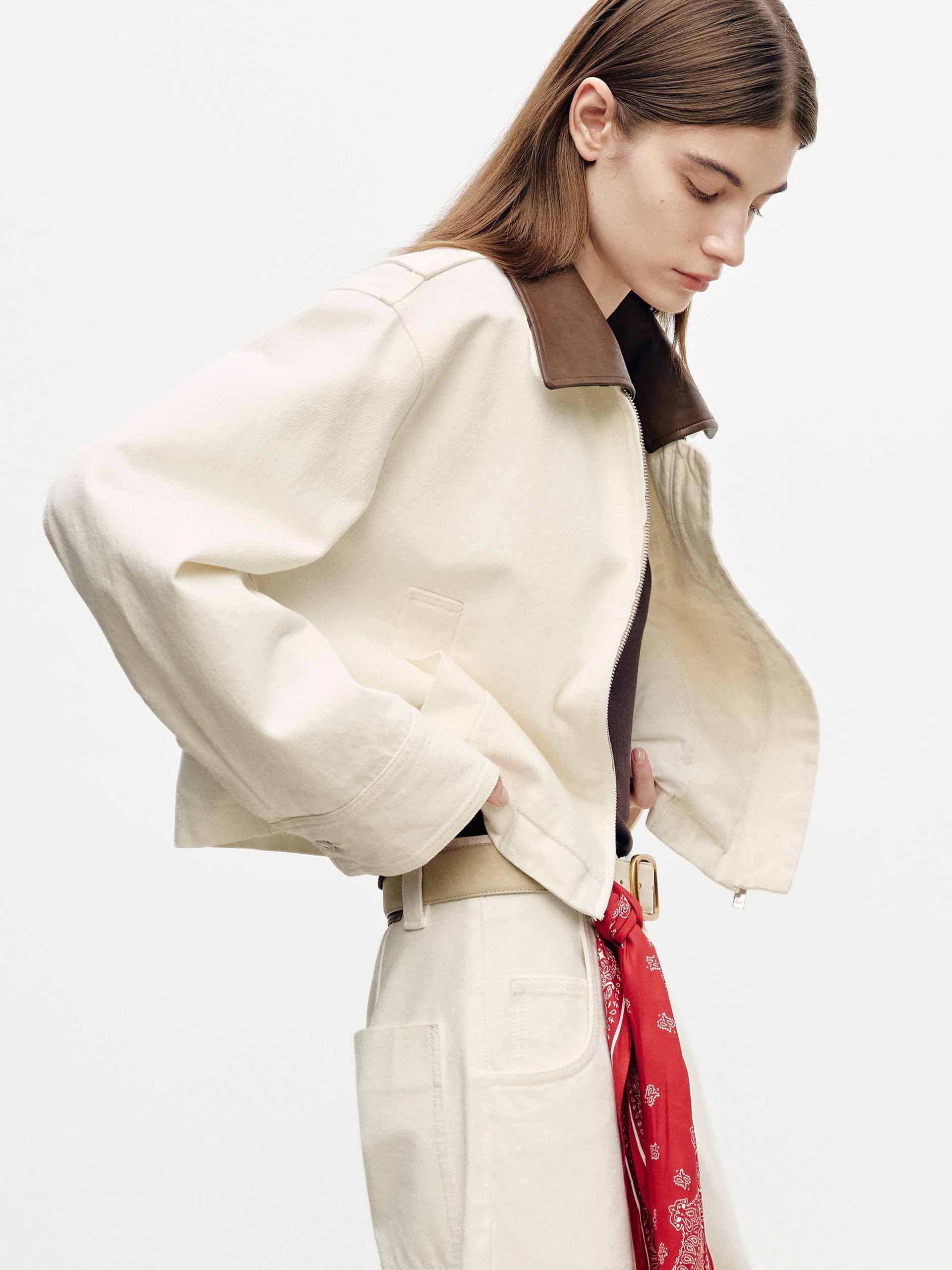 Leather Collar Cropped Coat - Image 3