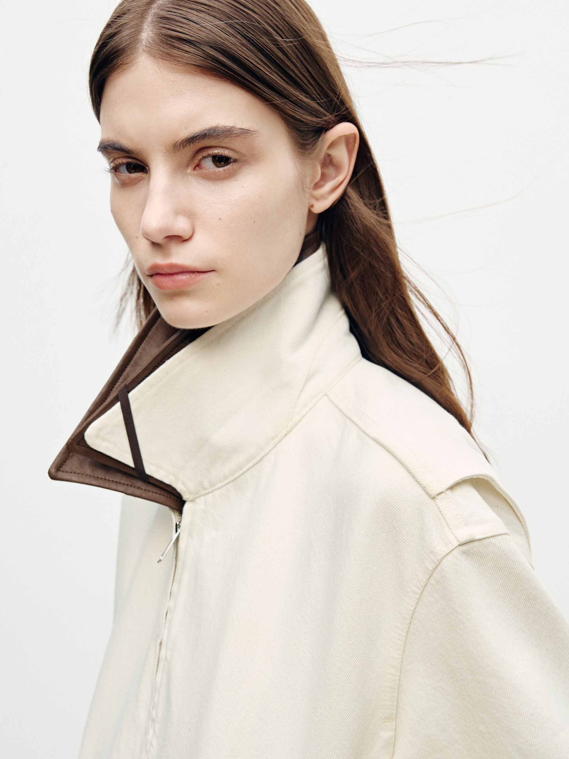 Leather Collar Cropped Coat - Image 8