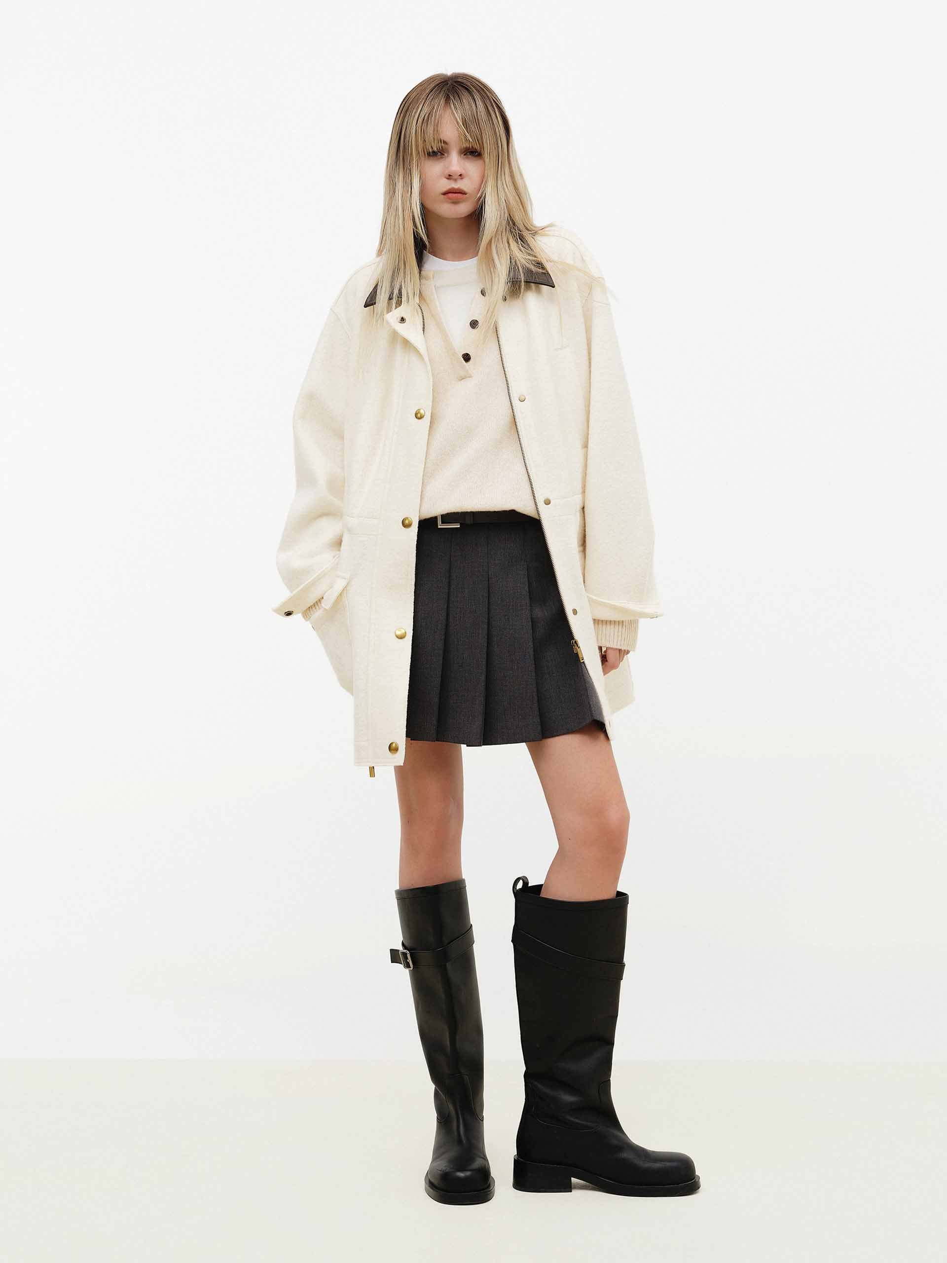 Leather Collar Drawstring Coat - Image 2