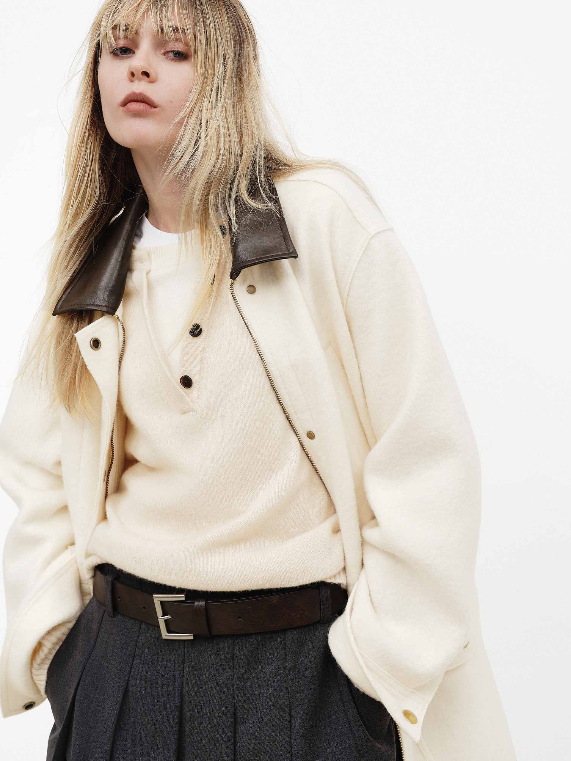 Leather Collar Drawstring Coat - Image 3