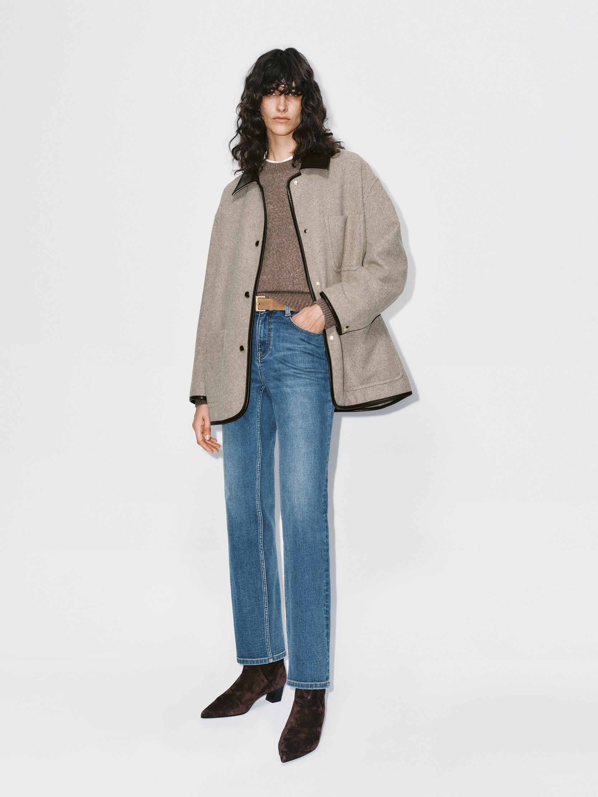 Leather Collar Relaxed Coat - Image 2