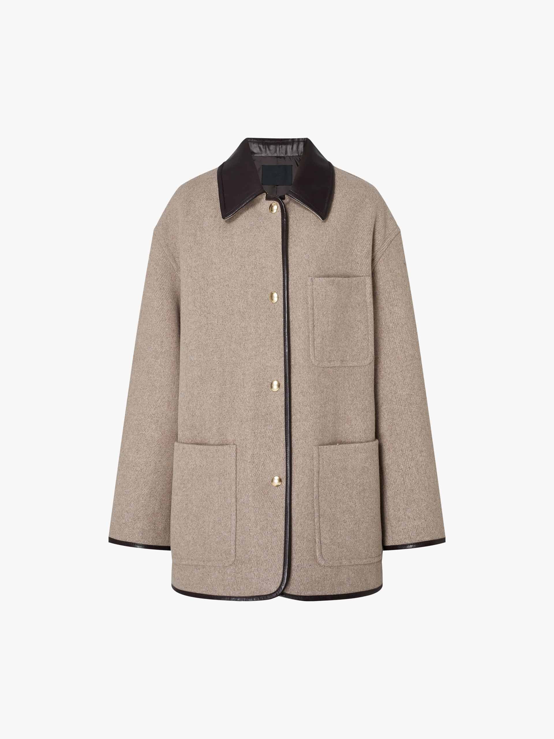 Leather Collar Relaxed Coat - Image 5