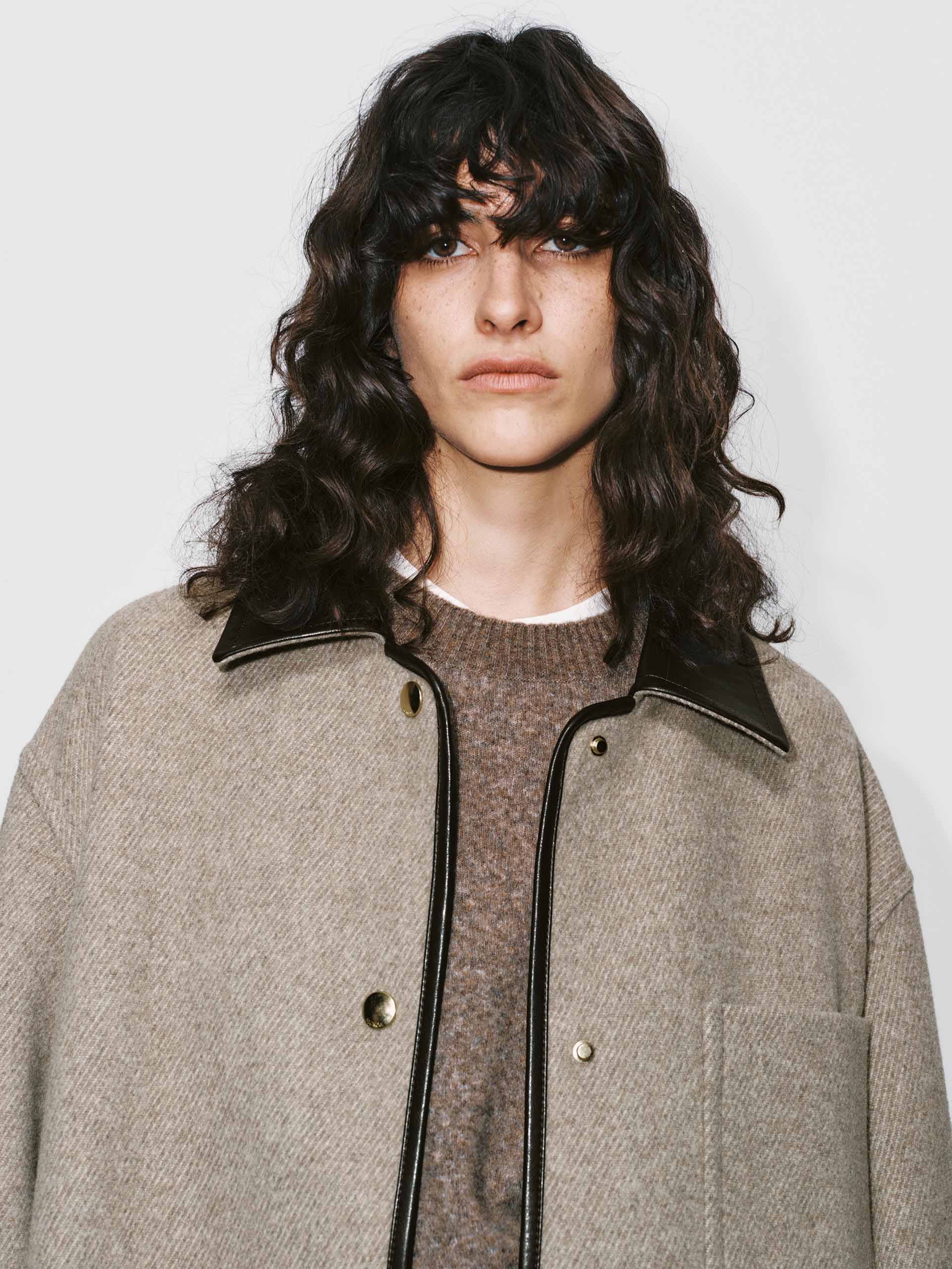 Leather Collar Relaxed Coat - Image 7