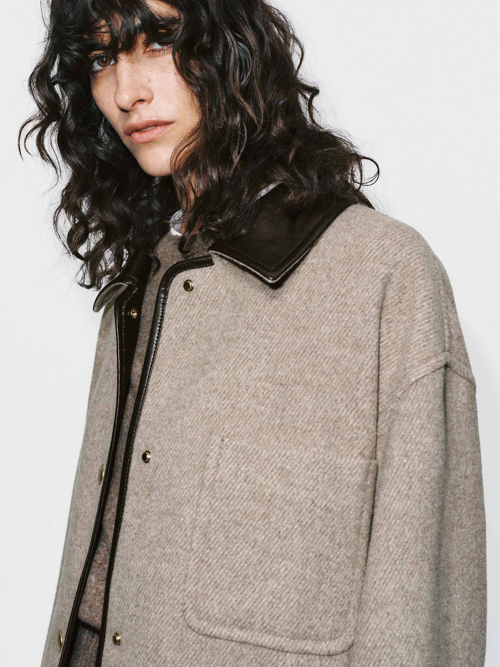 Leather Collar Relaxed Coat - Image 8