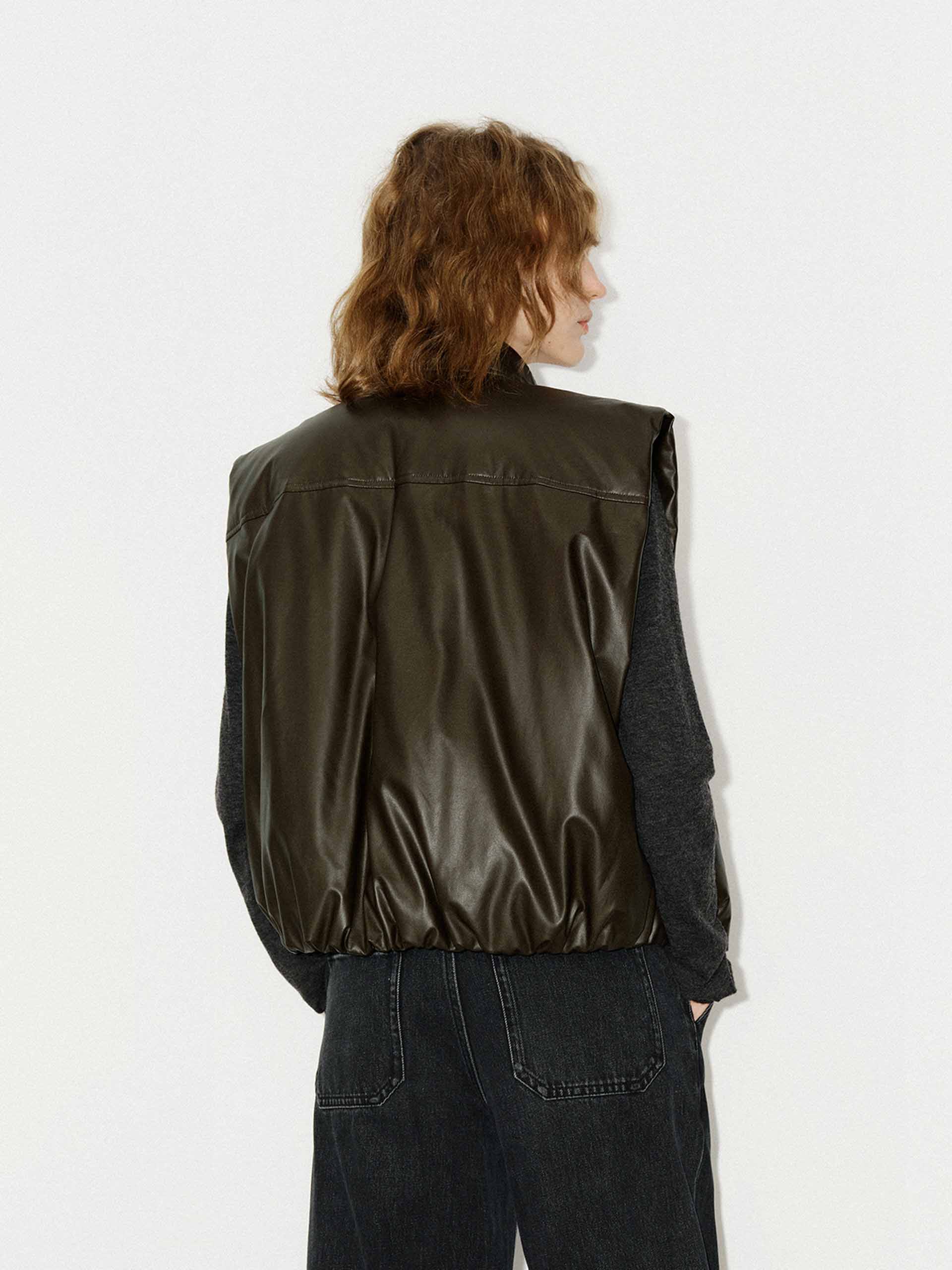 Leather Zip Down Vest - Image 3