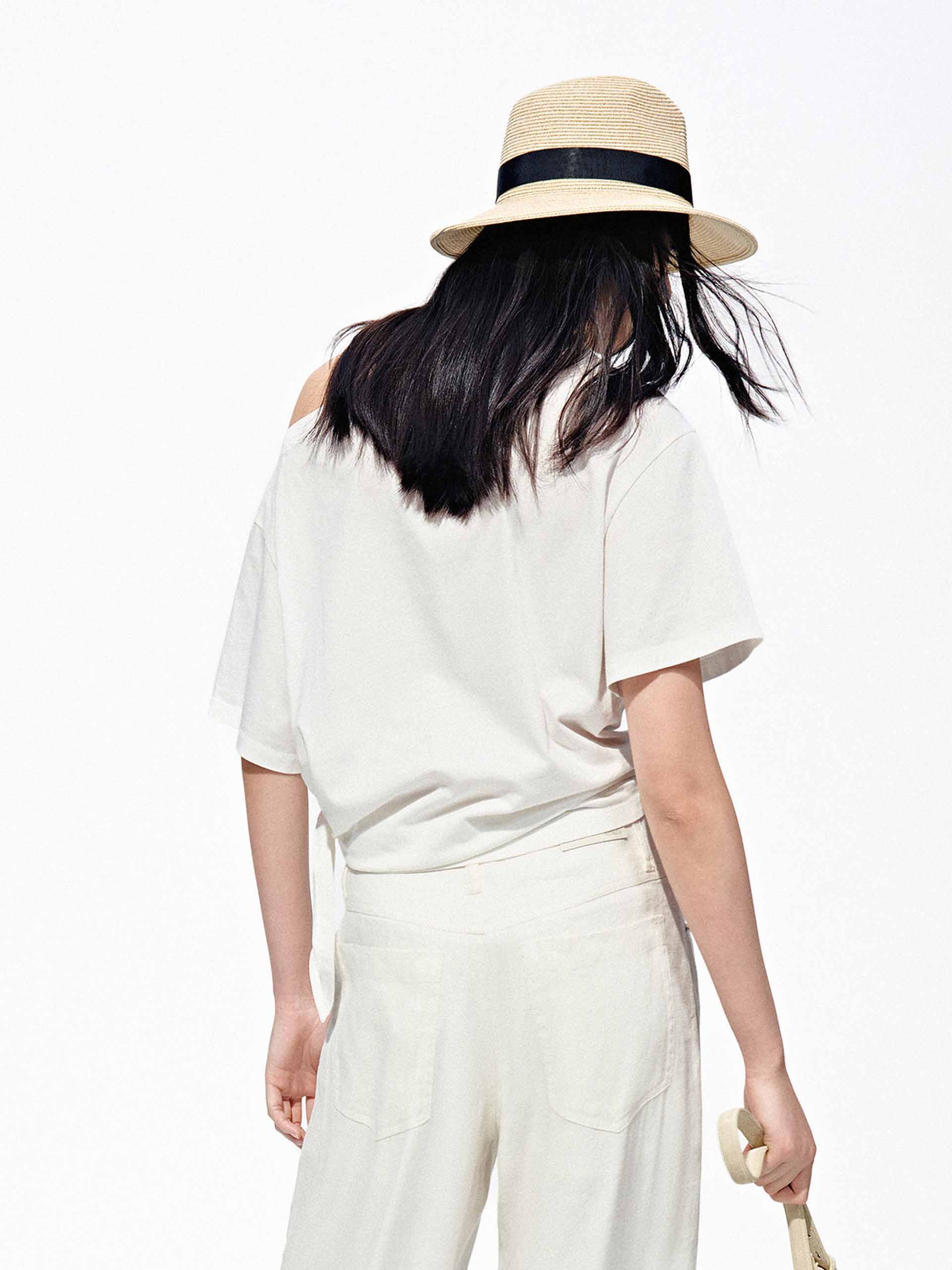Letter Print Tie Cotton T-shirt - Image 3