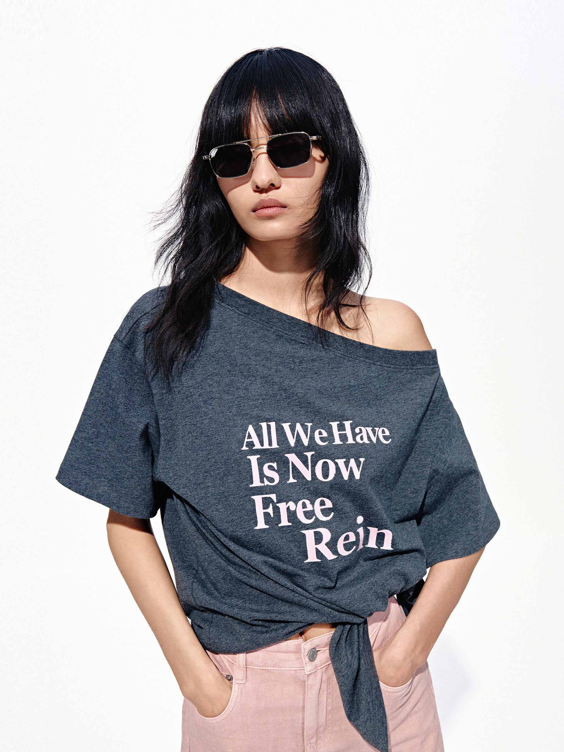 Letter Print Tie Cotton T-shirt - Image 7