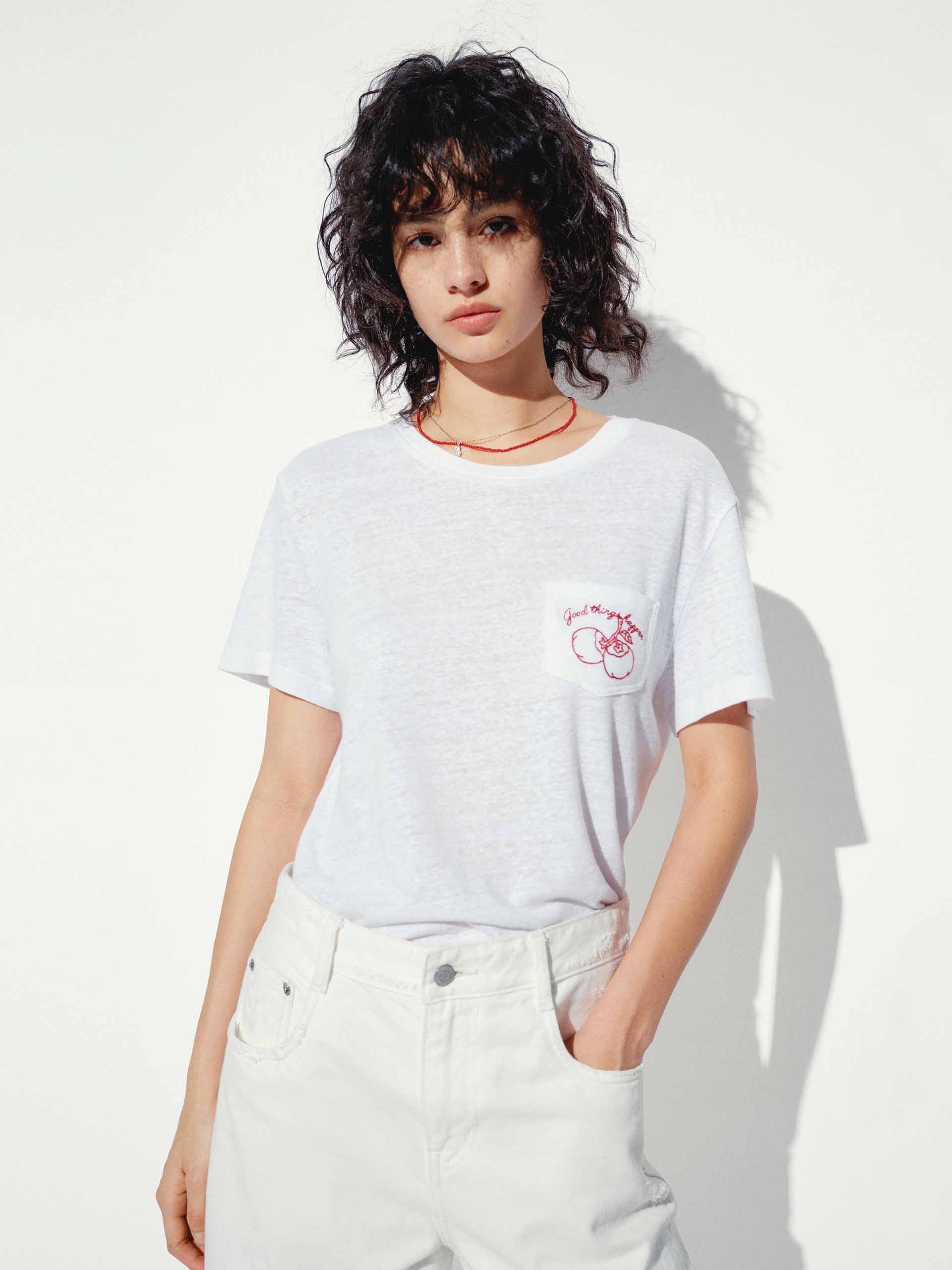 Linen Blend Embroidery T-shirt