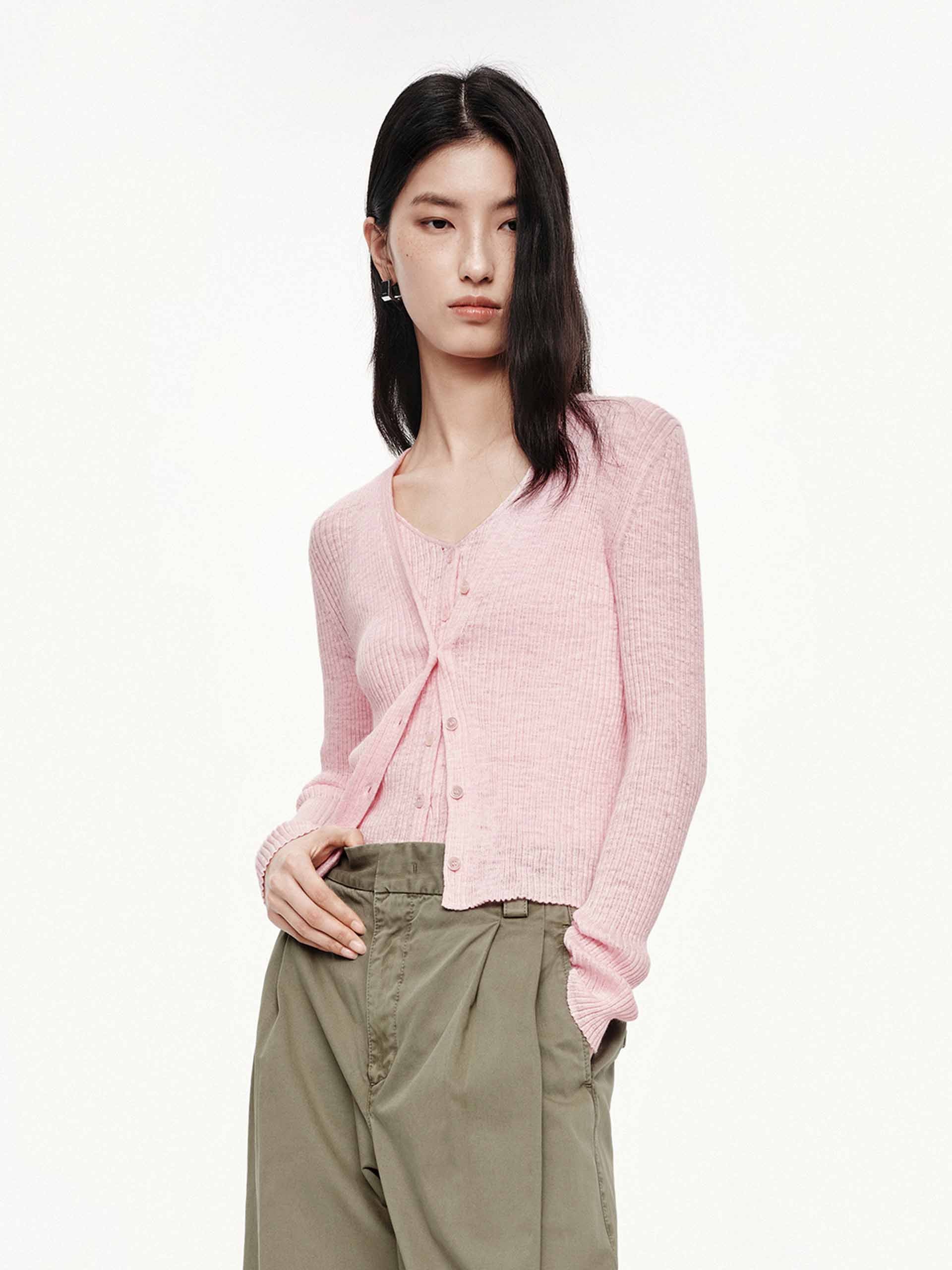 Linen Cotton V-neck Cardigan - Image 11