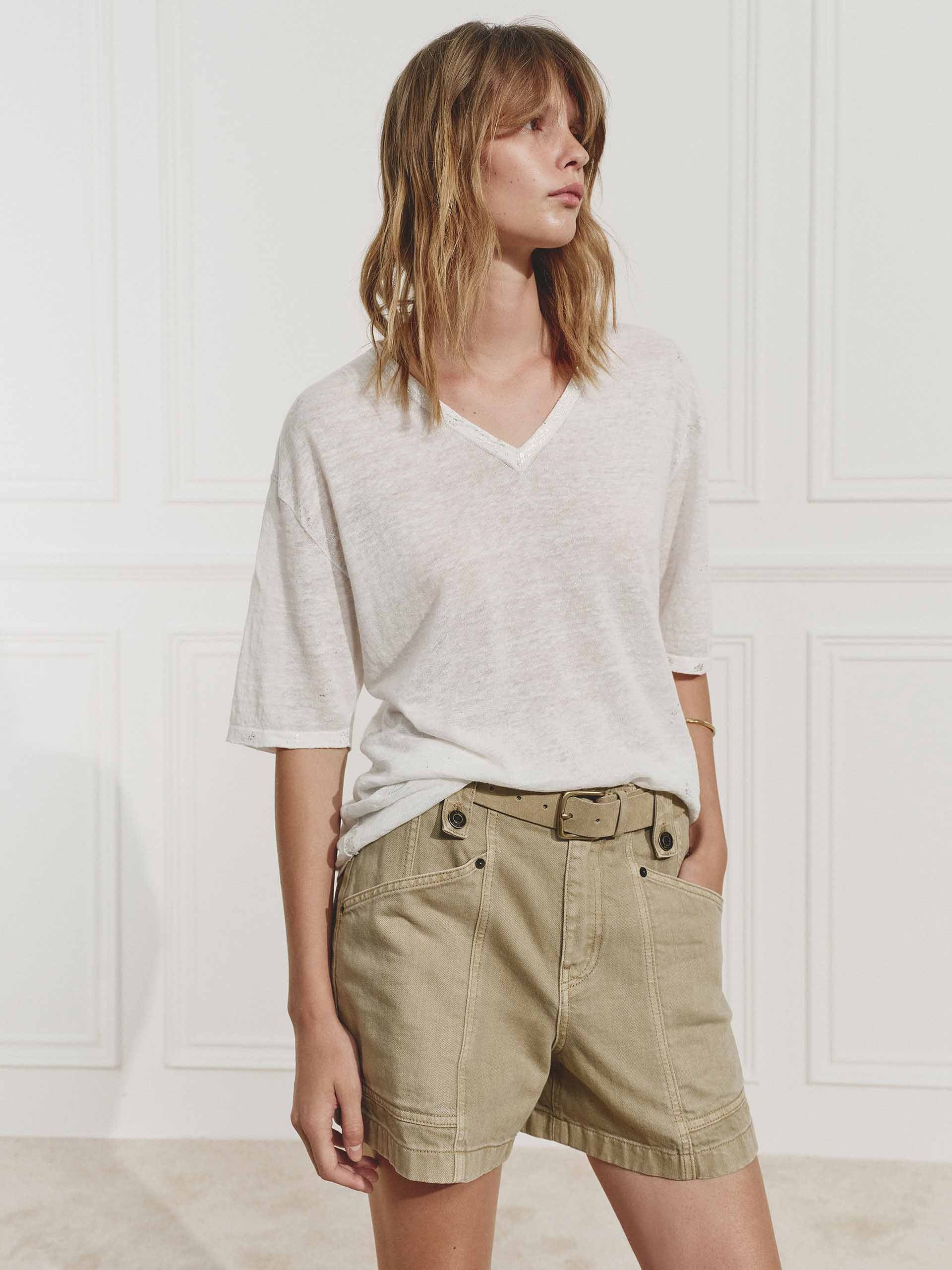 Linen Cotton V-neck Top - Image 5