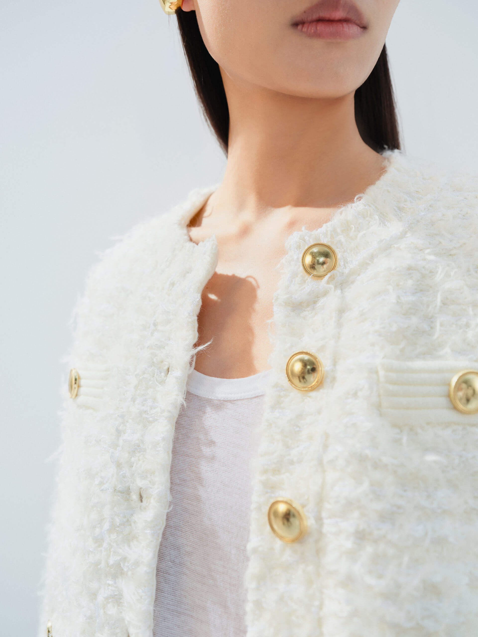 Metal Button Cropped Cardigan - Image 3