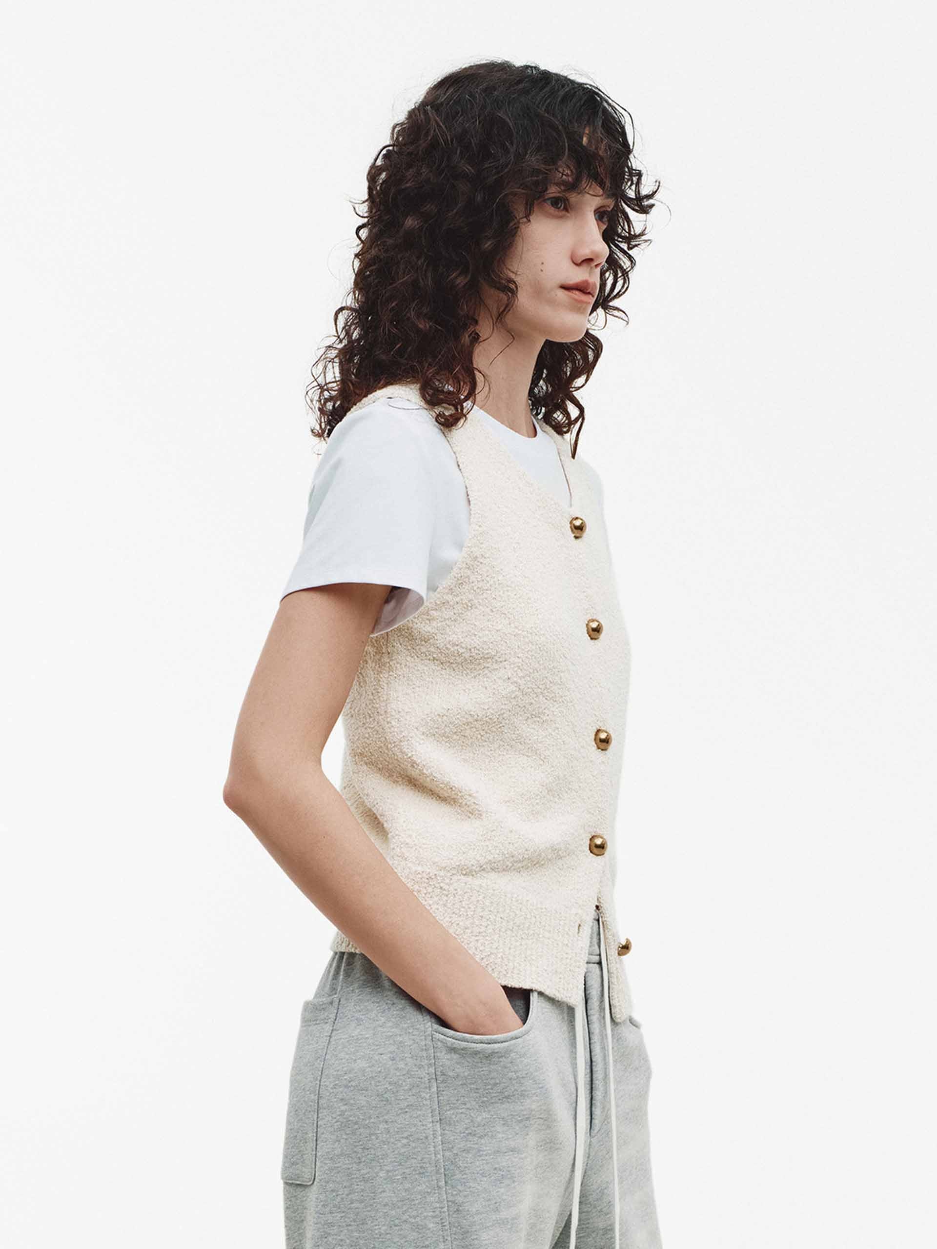 Metal Button Knitted Vest - Image 3