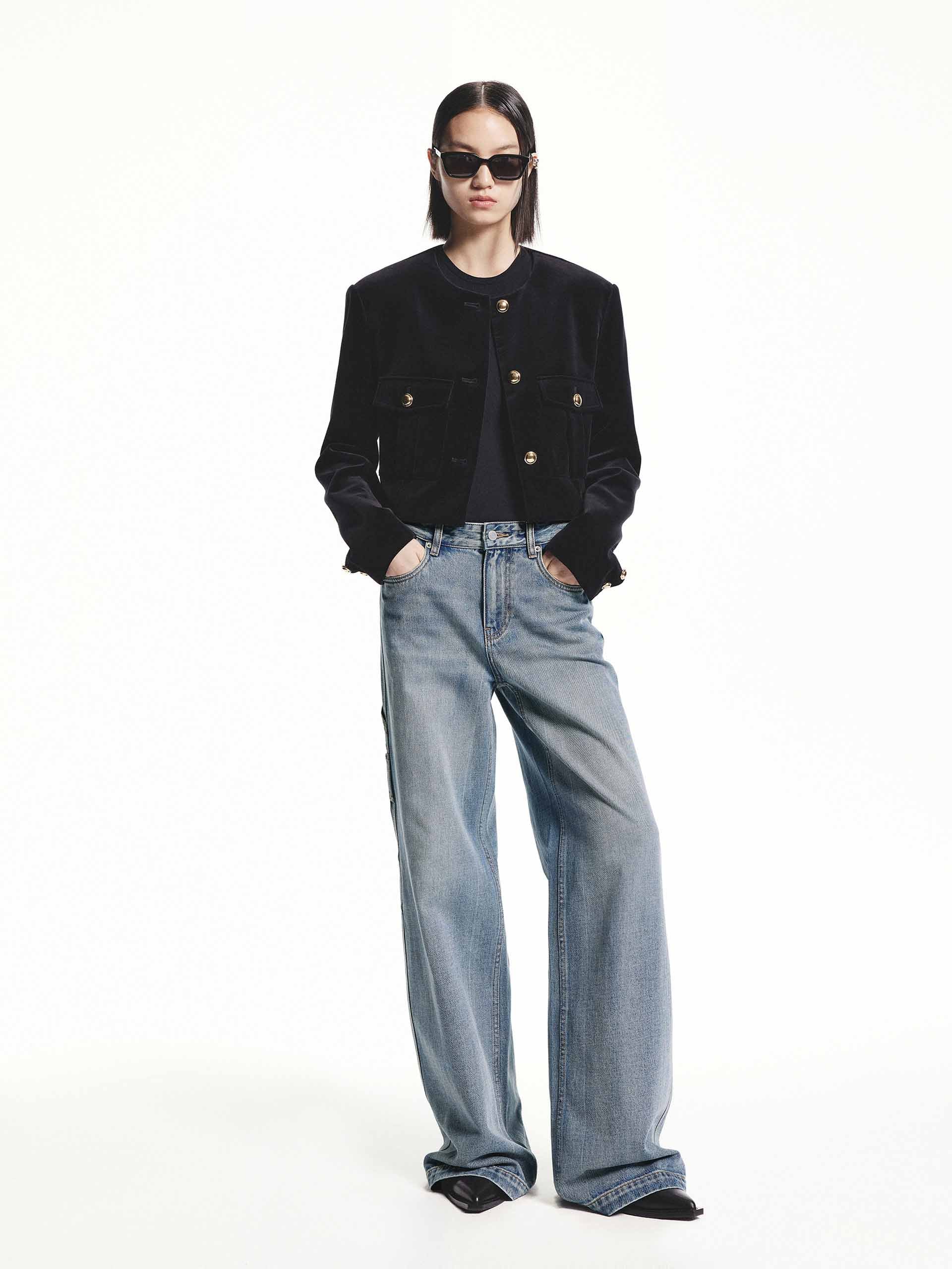 Metallic Button Cropped Jacket - Image 2