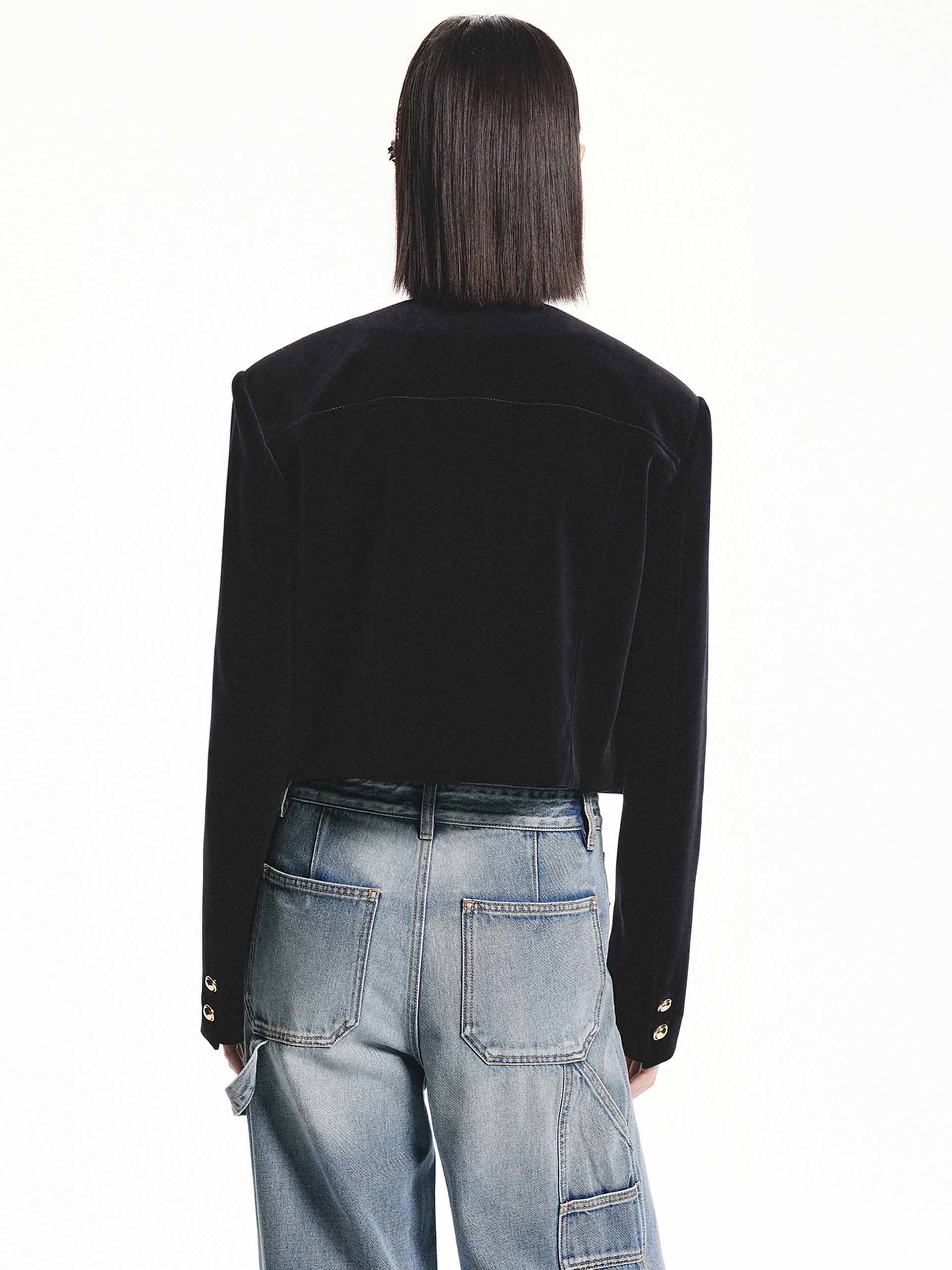 Metallic Button Cropped Jacket - Image 3