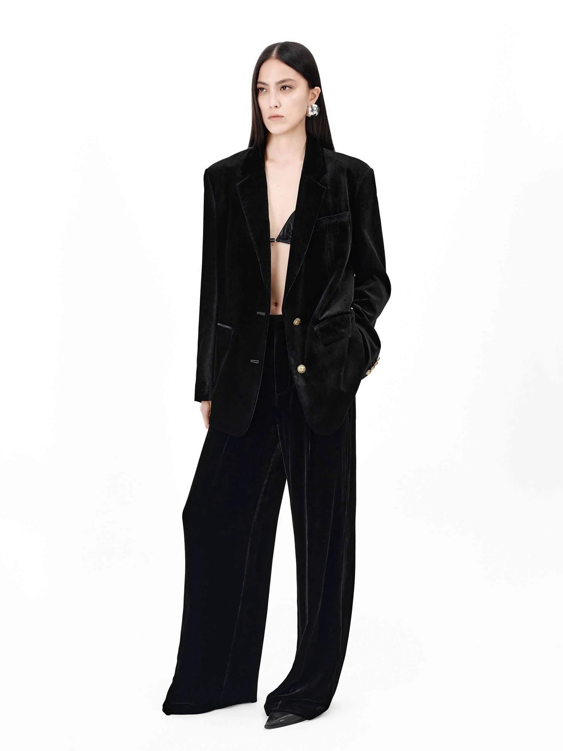Metallic Button Velvet Blazer - Image 2