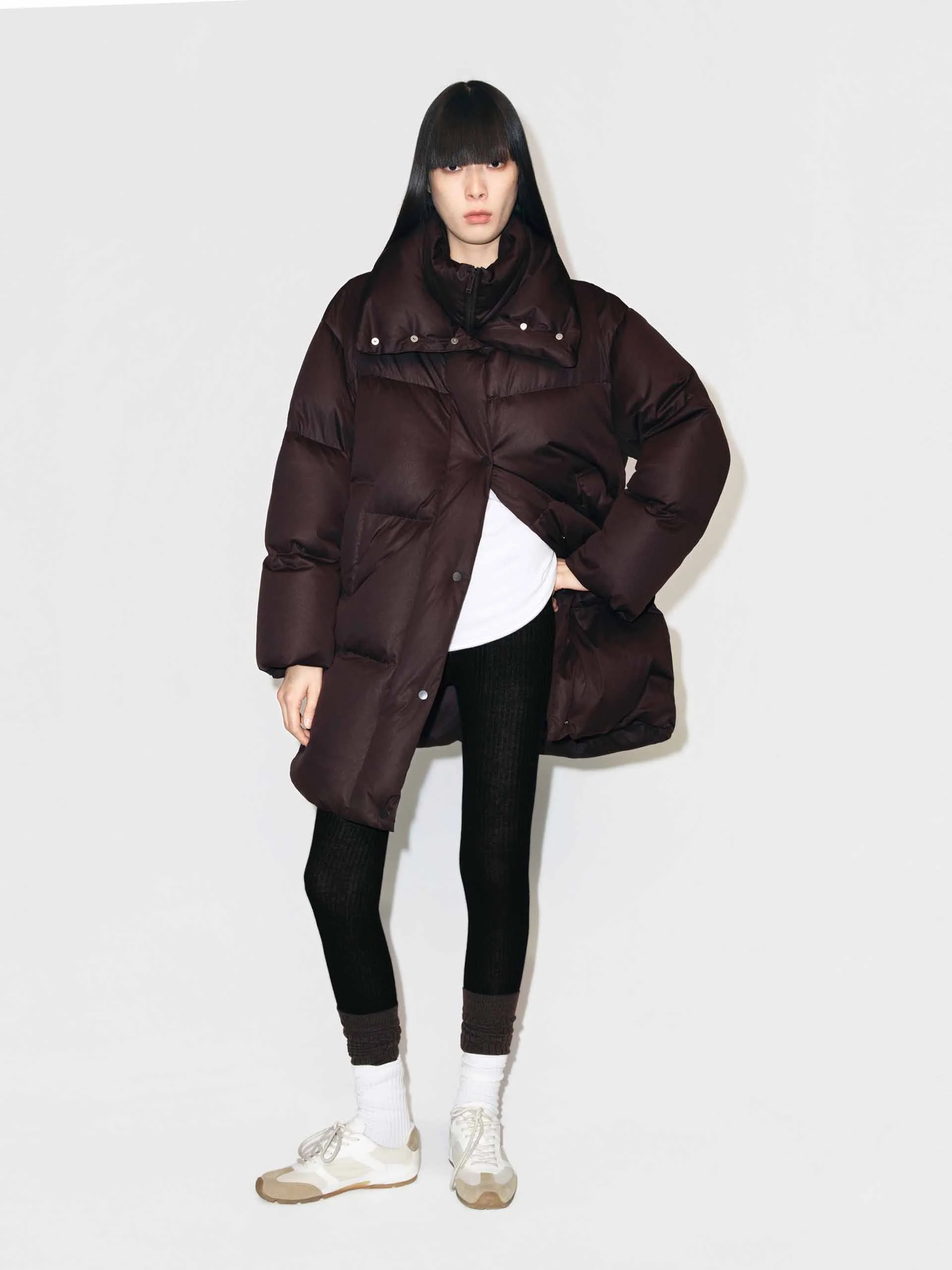 Midi Length Brown Down Jacket - Image 2