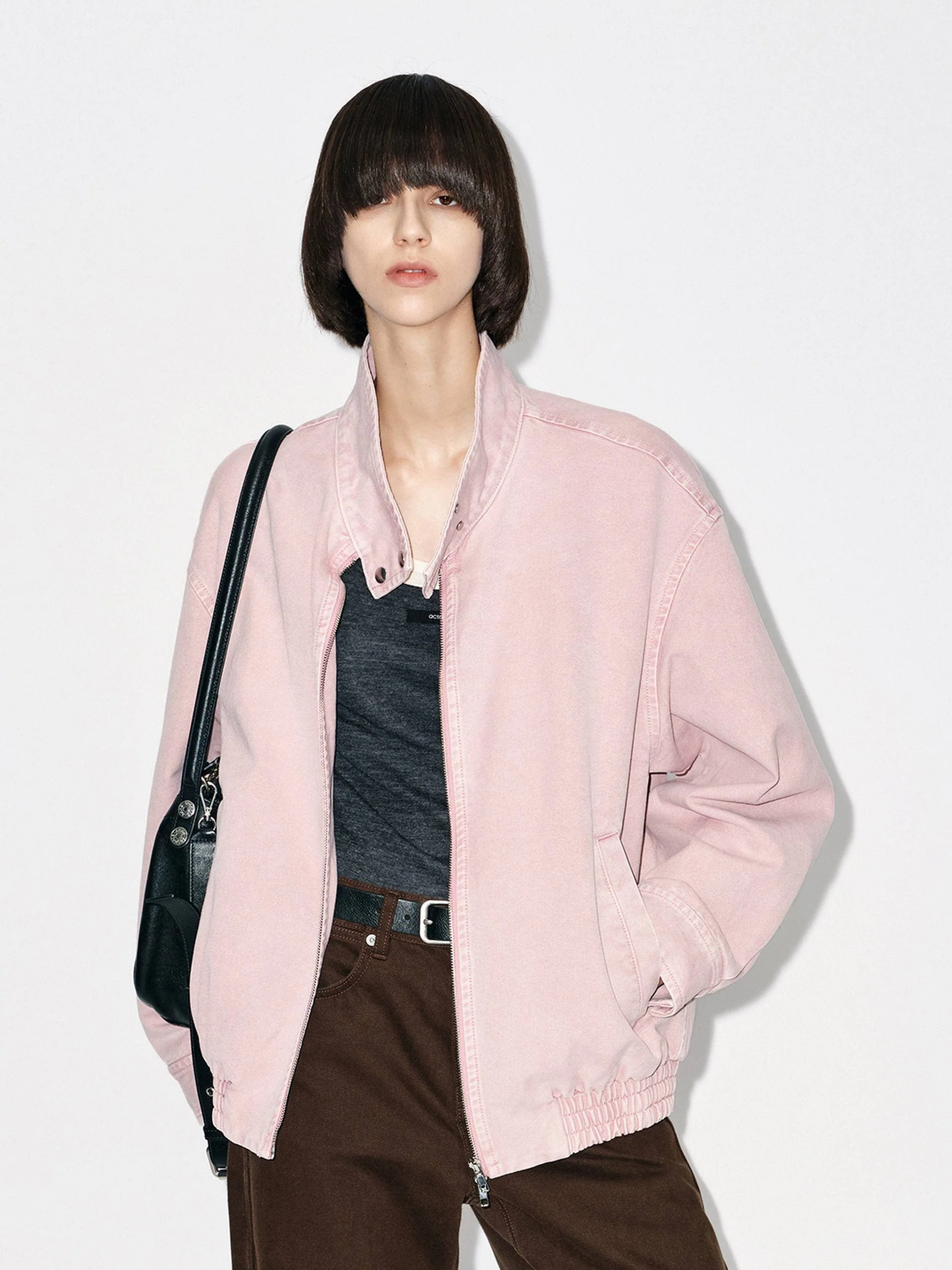 Mock Neck Denim Coat
