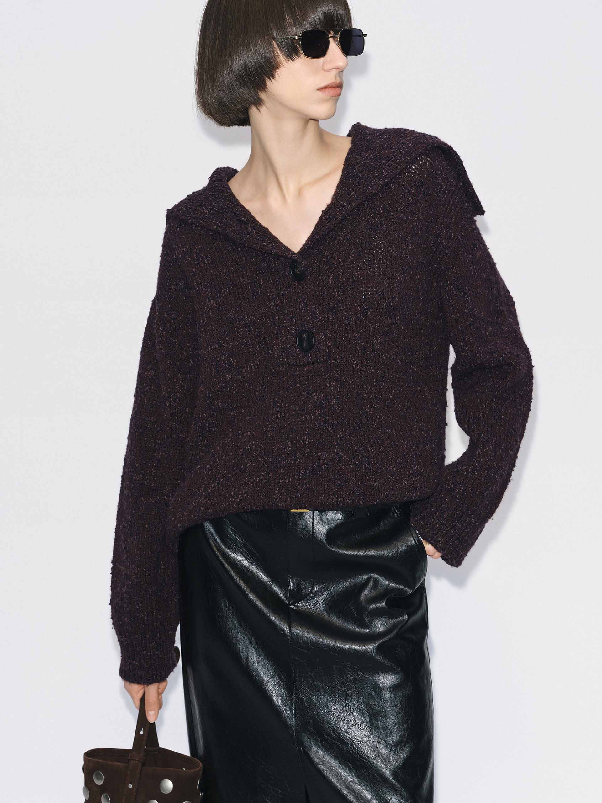 Navy Collar Knitted Sweater - Image 11