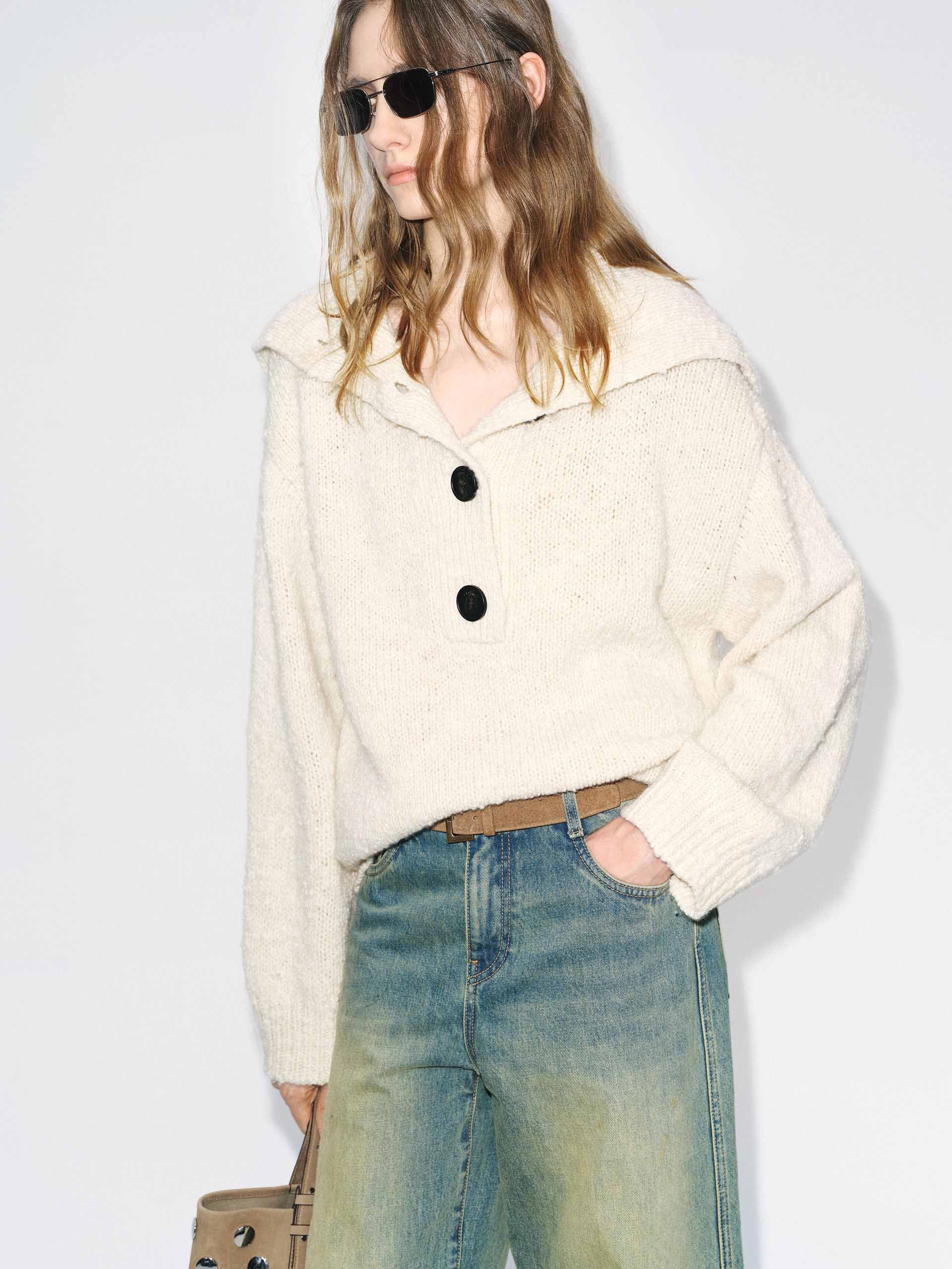Navy Collar Knitted Sweater - Image 7