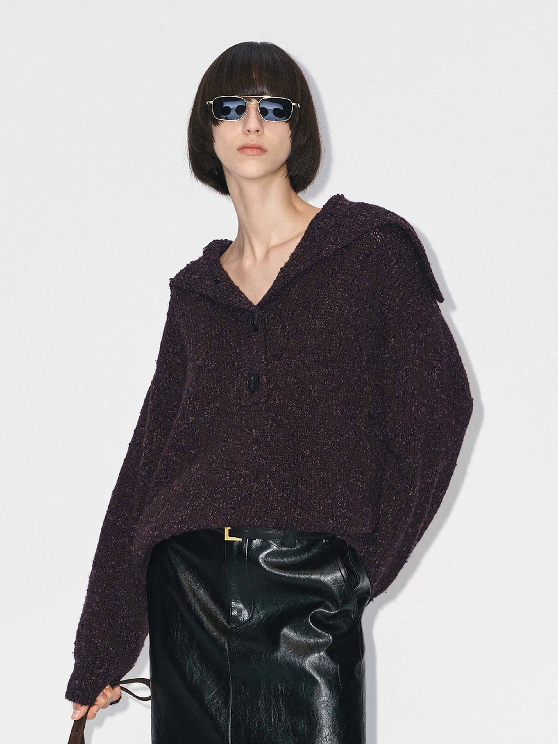 Navy Collar Knitted Sweater - Image 9