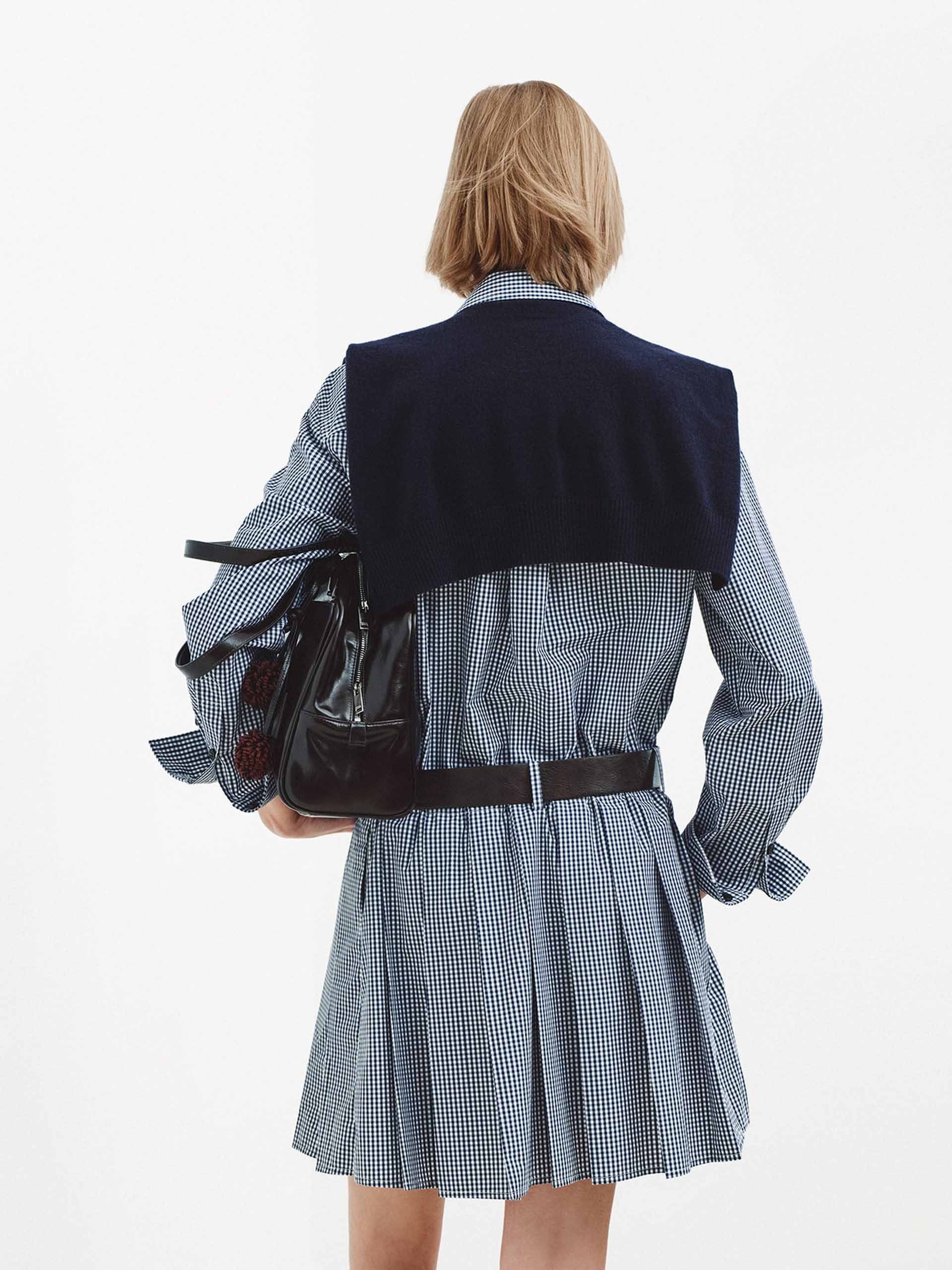 Navy Shawl Plaid Dress - Image 6