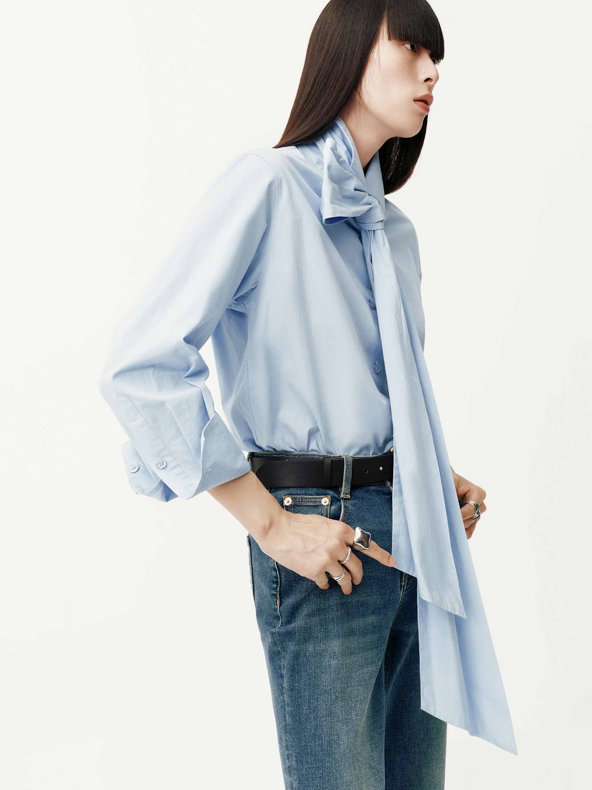Necktie Detail Cotton Shirt - Image 6