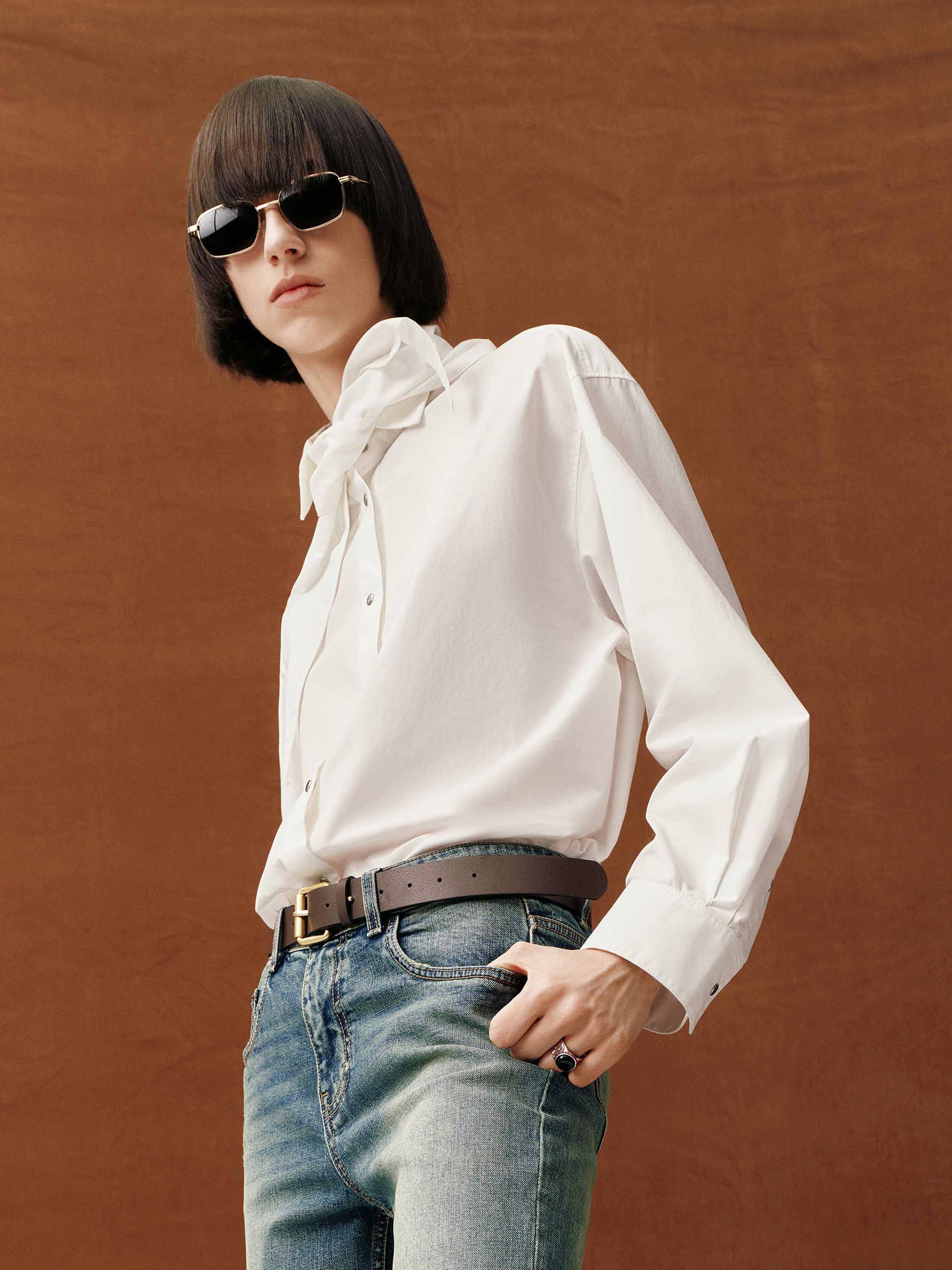 Necktie Detail Cotton Shirt - Image 7