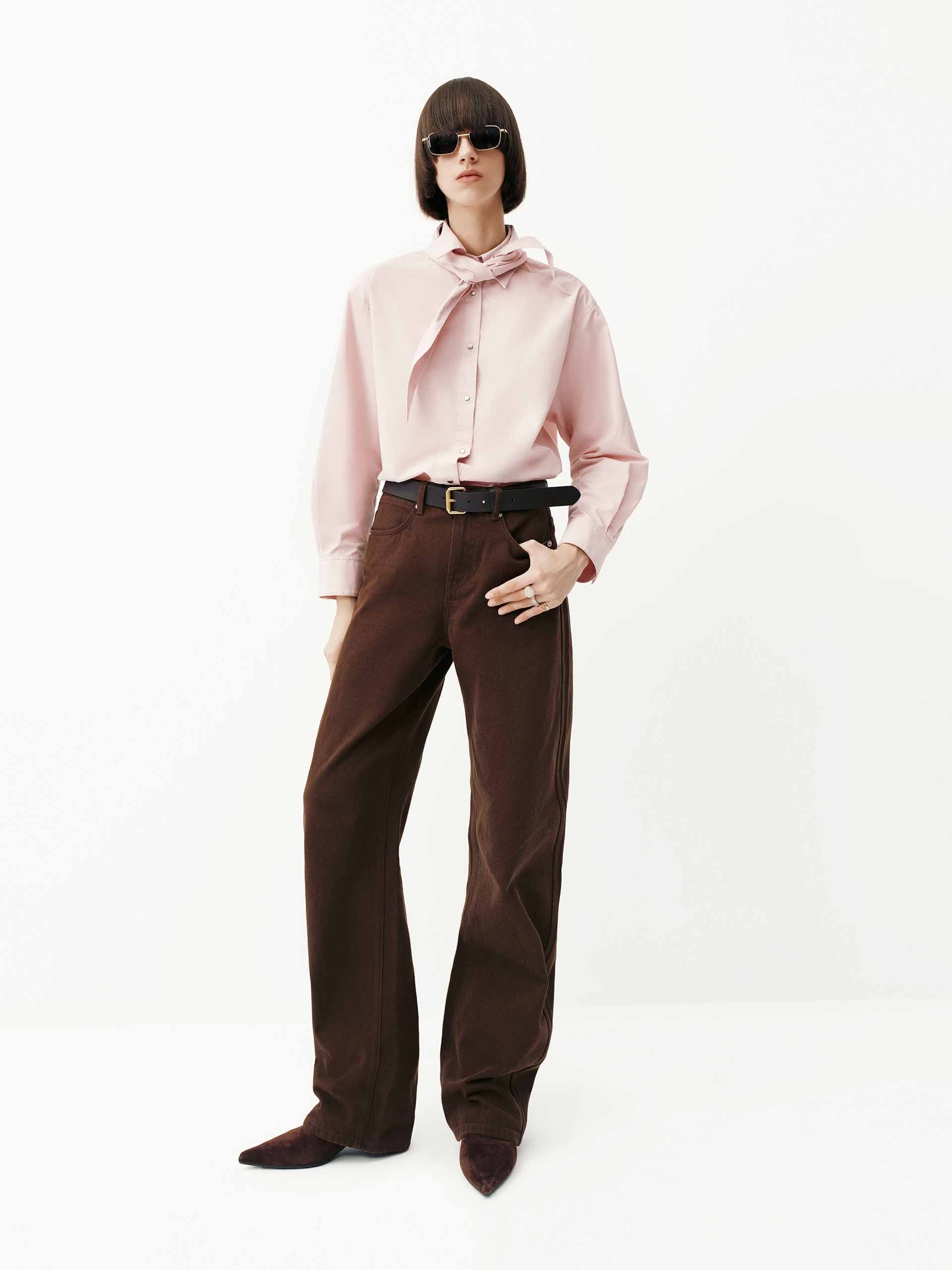 Necktie Detail Cotton Shirt - Image 9